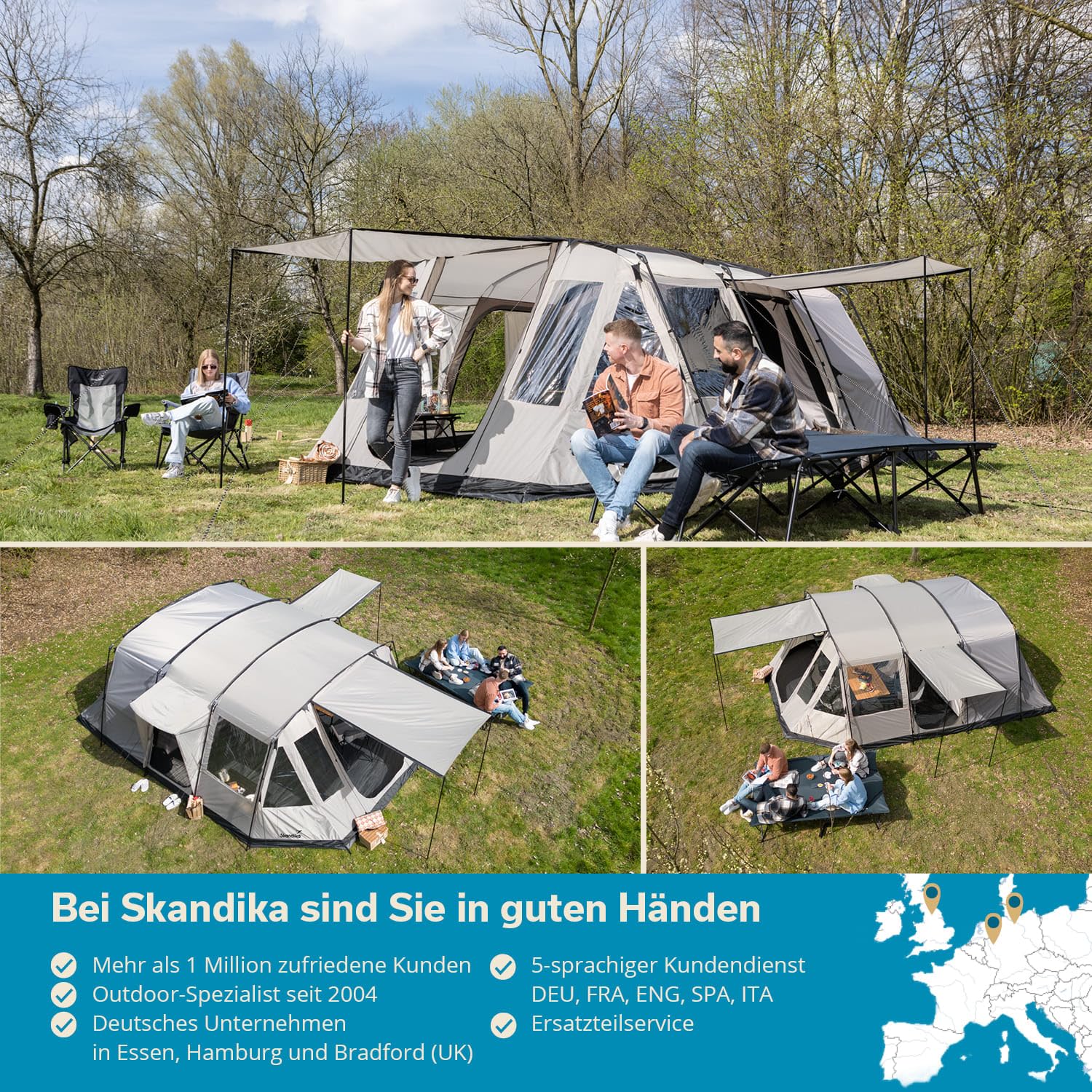 Skandika Nordland - 6 Personas - con/sin Sleeper - Tienda de campaña Familiar/Grupos - túnel - Suelo bañera - mosquiteras
