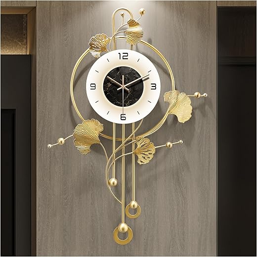 FIXNEO Gold Ginkgo Oversized Wall Clock
