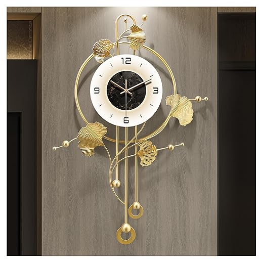 FIXNEO Gold Ginkgo Oversized Wall Clock