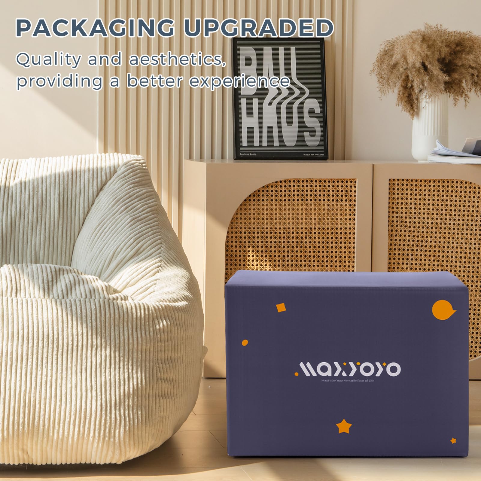 MAXYOYO Sitzsack für Erwachsene, Cosy Bean Bag aus Cord mit Handgriff, Schaumstofffüllung, Bequemer Sessel Spielen, Lesen, Entspannen