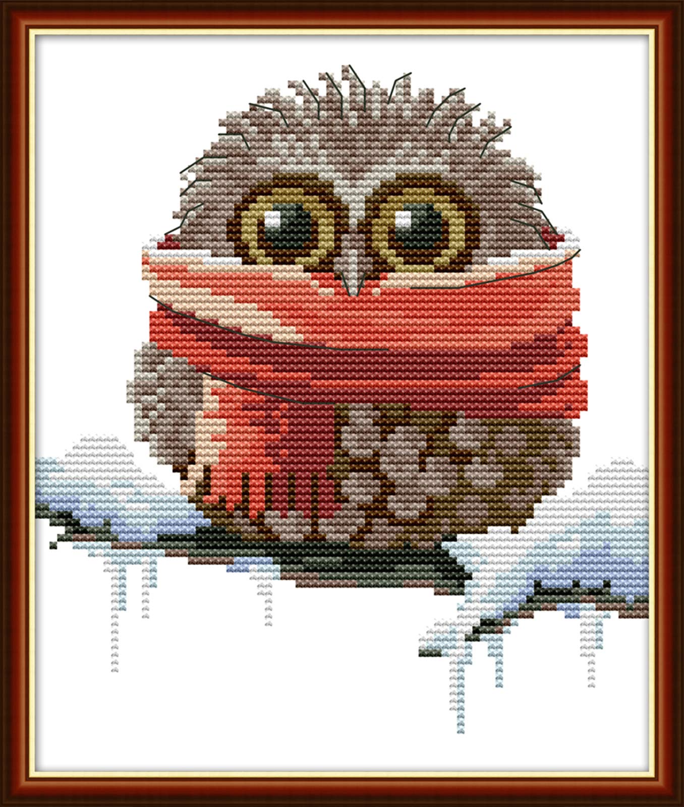 WOWDECOR Cross Stitch Embroidery Kits for Adults Kids, Little Owl Animals 11CT Stamped DIY DMC Needlework Easy Beginners