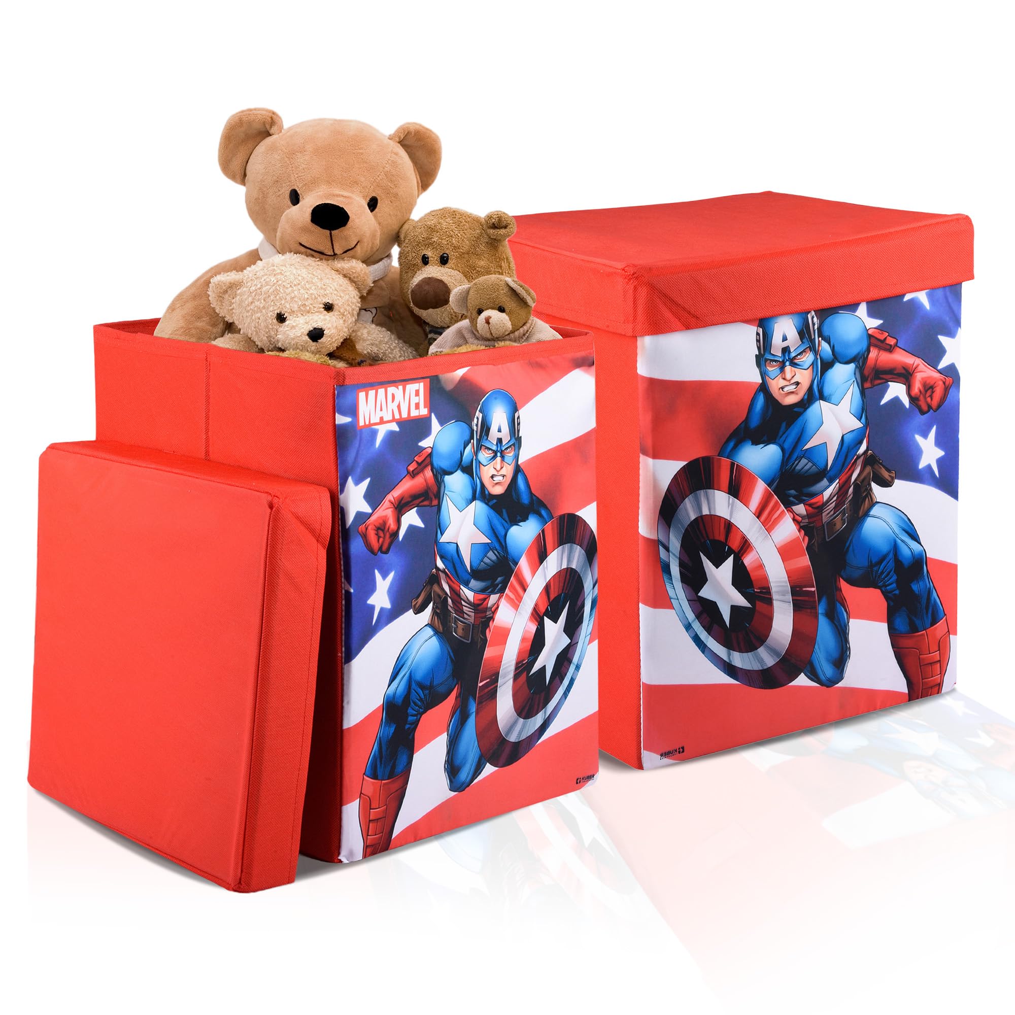 Kuber Industries Toy Storage Box|Laundry Basket for Toys|Folding Laundry Basket|Clothes Hamper with Lid & Handles|Storage Basket for Bathroom|Marvel Captain America|60 LTR|Pack of 2|Red