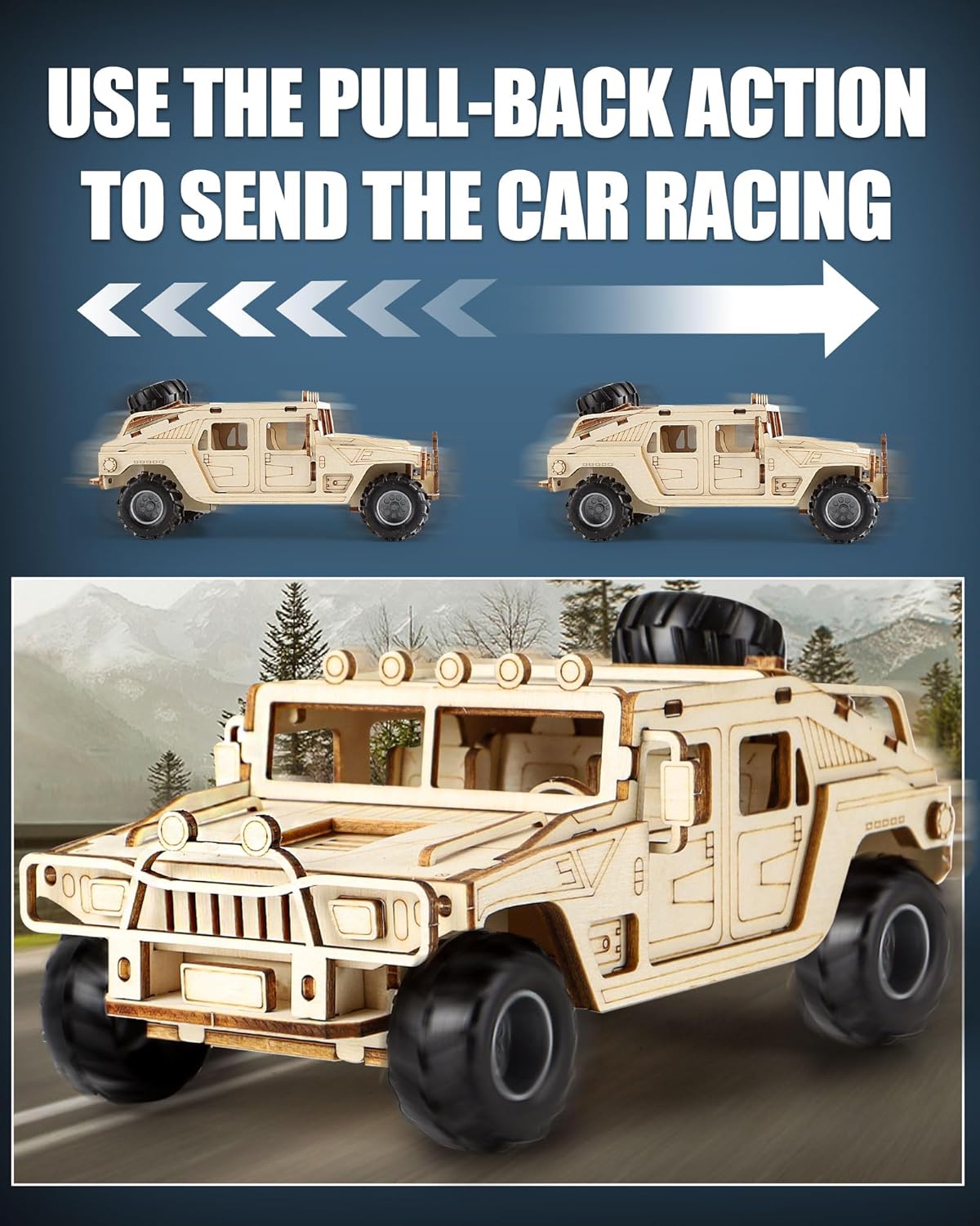 3D Wooden Puzzles Model Car Kits to Build for Adults, DIY Off-Road Cars Building Kits, Brain Teaser Pull Back Toys, Gift for Men Boys on Birthday/Christmas Day (Off-Road Car)