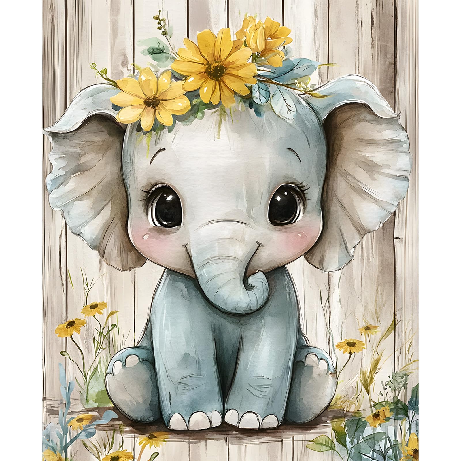 NEWENMO Adorable Elephant Paint by Numbers Kits Hand Painted Oil Painting
