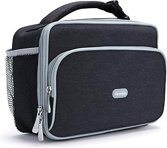 Amersun Kids Lunch Box, Insulated School Lunch Bag with Padded Liner Keep Food Warm Cold for Long Time,Water-resistant Thermal Travel Office Lunch Cooler for Girls Boy-2 Pocket,Black