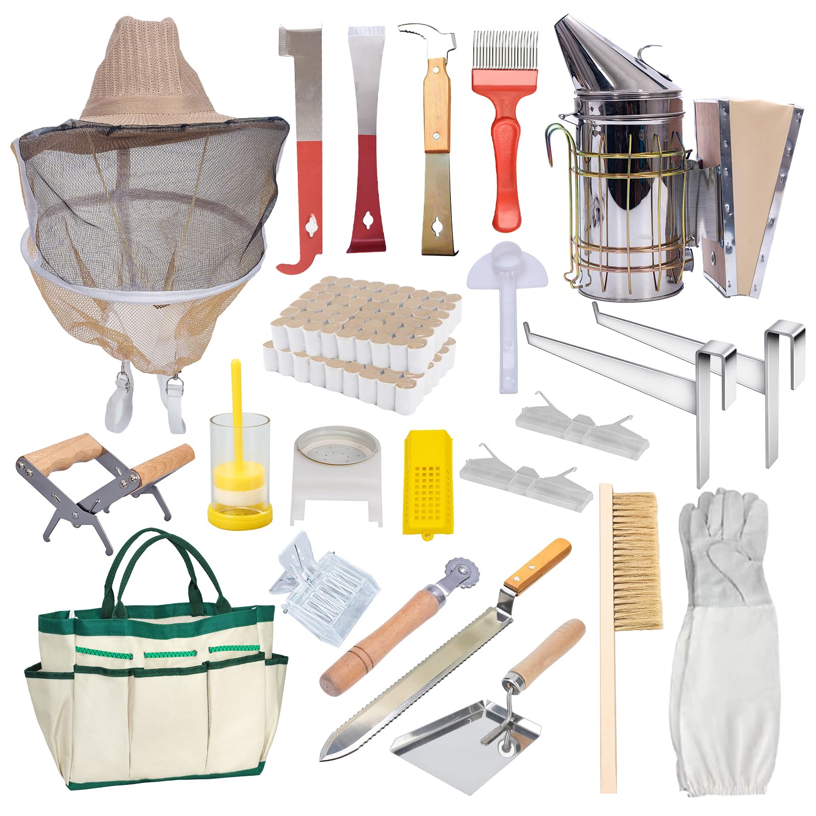 MayBee Beekeeping Supplies Bee Keeper Starting Kit 24 Pcs Beekeeping Tool Kit Bee Smoker Kit Including Beehive Tools,Uncapping Tool and Beekeeping Veil