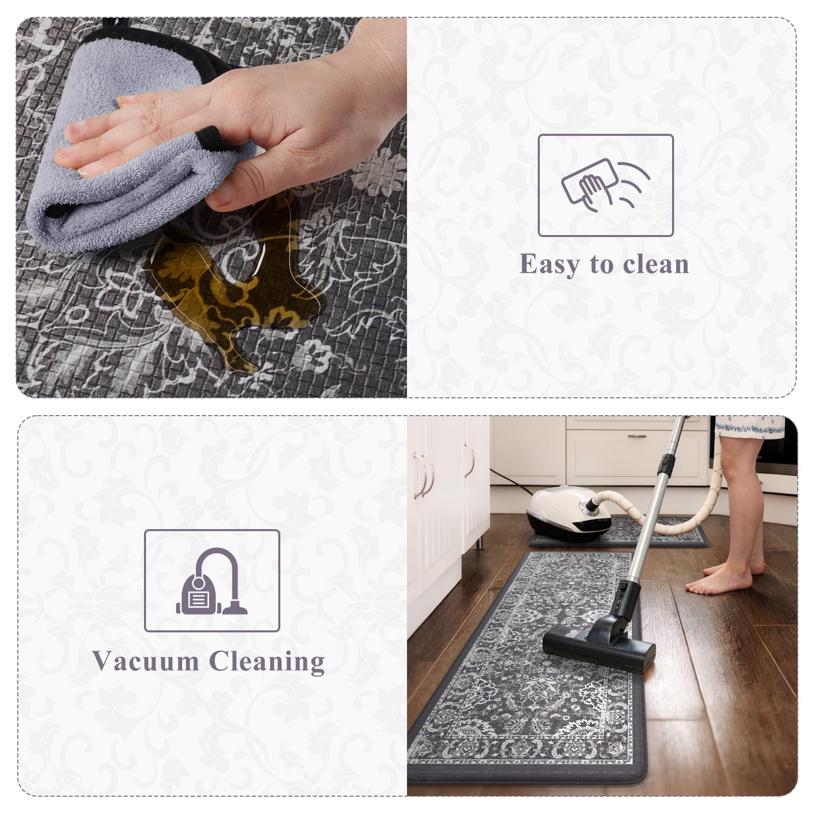 KIMODE Komfort-Küchenmatten für den Boden, gepolstert, Anti-Ermüdung, Boho-Blumenmuster, rutschfest, wasserdicht, Memory-Schaum, Küchenmatte, Teppich für Wäsche, Büro, Zuhause, Dunkelgrau, 43,2 x 74,9