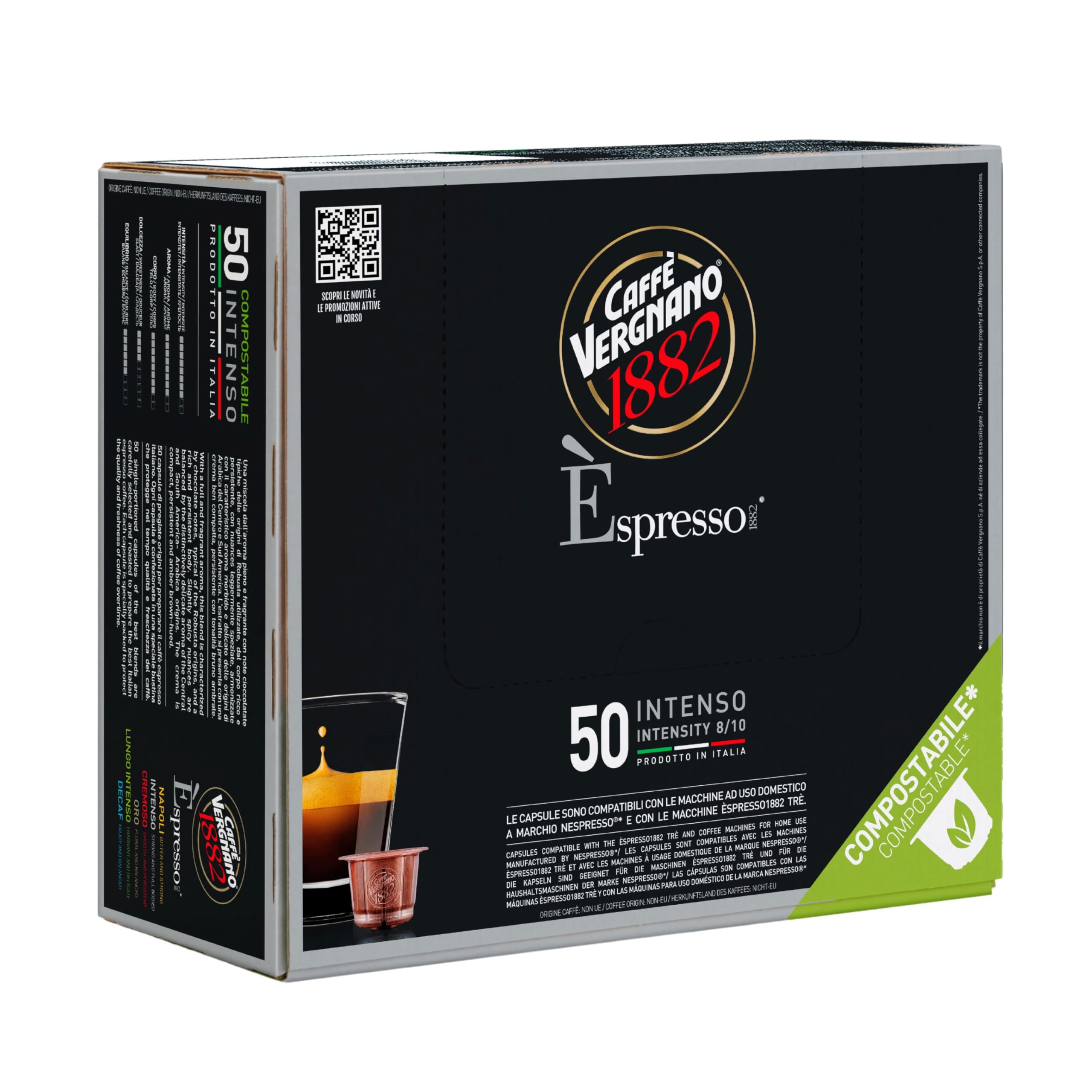 Caffe' Vergnano Medium Roast Espresso Original Line Machine Compatible Capsules - Arabica Robusta Espresso Coffee, Italian Coffee Espresso For