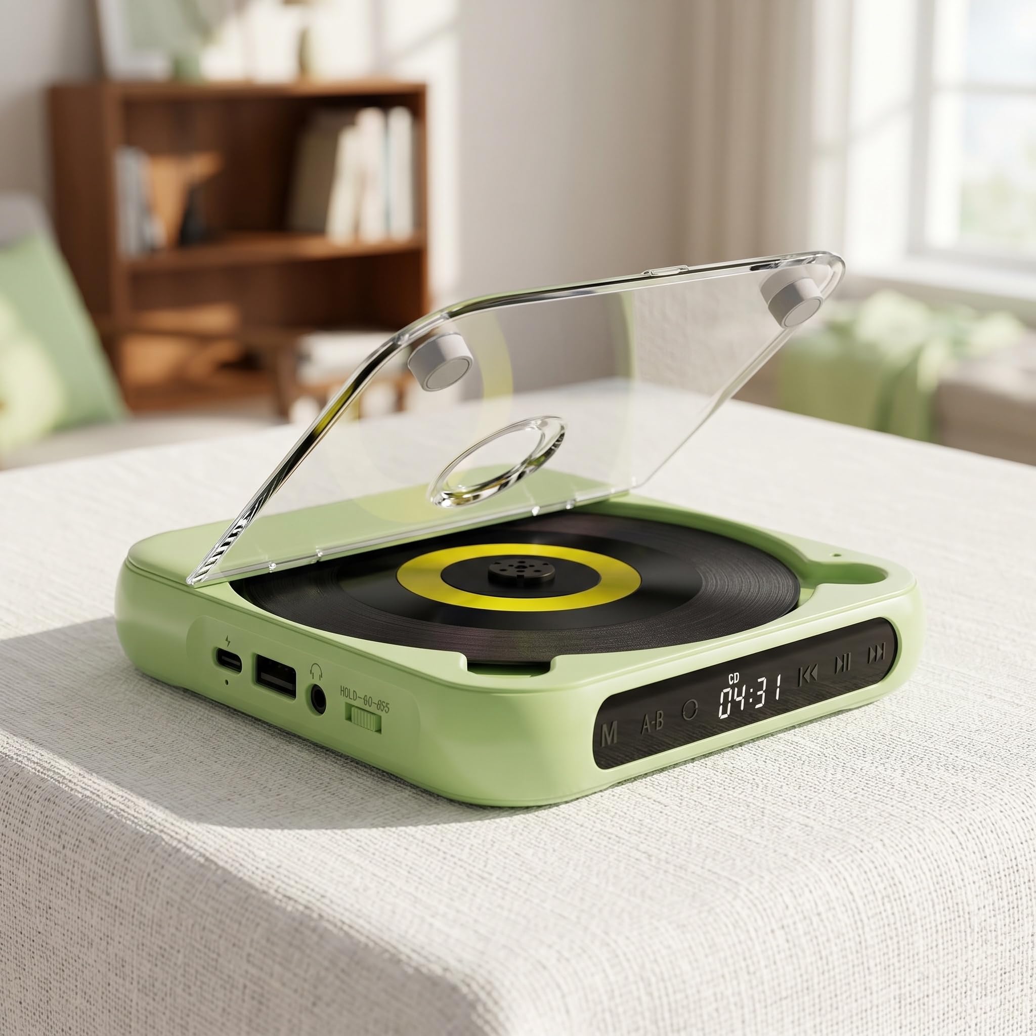 Lettore CD Bluetooth con Radio FM, Altoparlante Stereo Portatile, Display A LED, Lettore Musicale Montabile A Parete per Casa E Viaggi.
