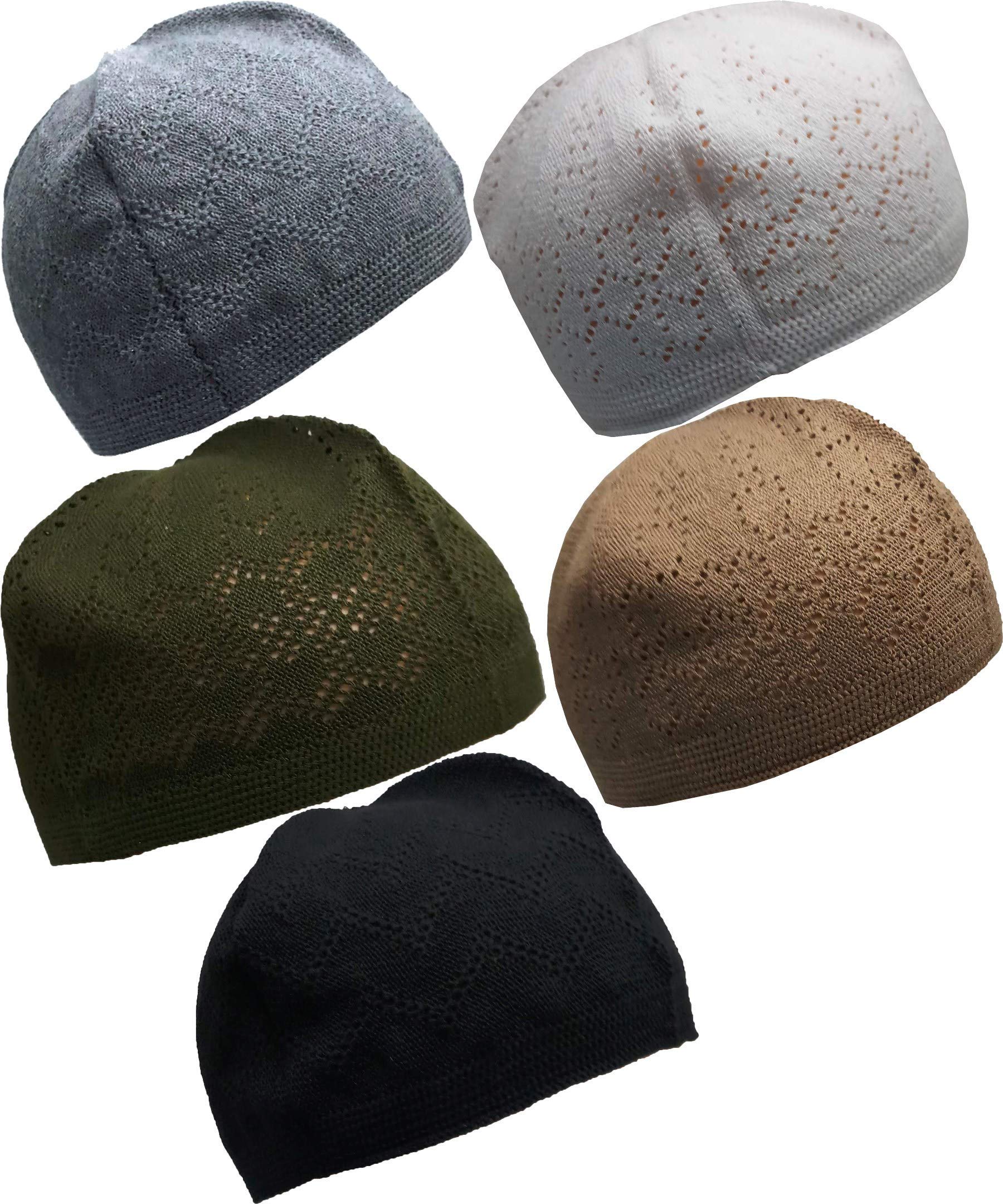 Islamic Muslim Knitting Kufi Topi Prayer Hat Crochet Taqiyah Takke Skull Cap For Prayer Namaz, Ramadan gift (Blue,white,black,green,brown)