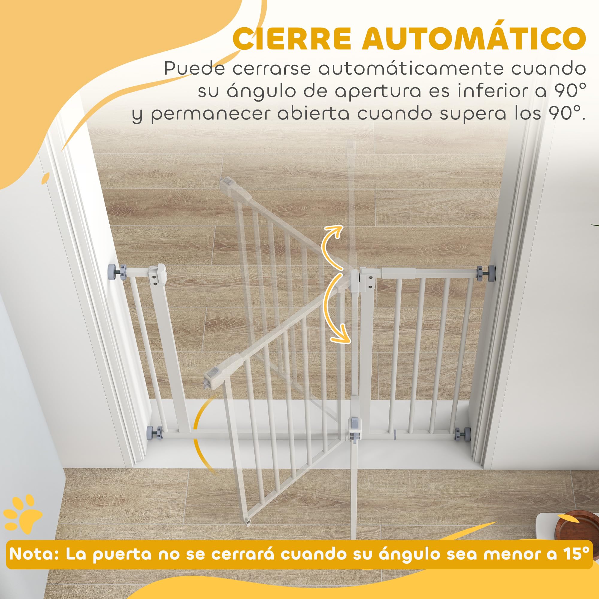 Pawhut - Barrera de Seguridad metálica para Puertas y escaleras con extensión de 17,5 cm, Sistema de Cierre automático 74,5-84,5 x 76,2 cm, Color Blanco