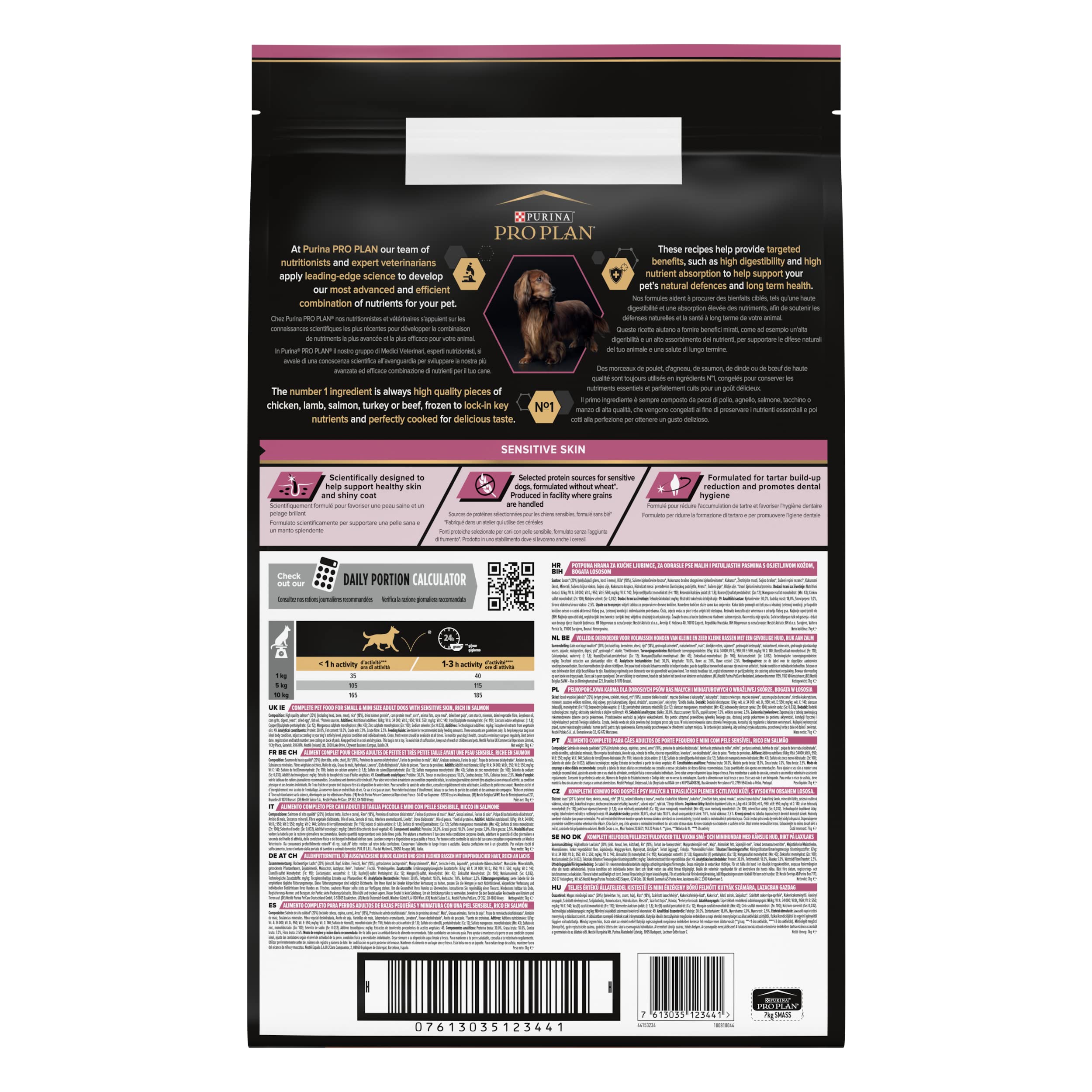 PURINA PRO PLAN | Sensitive Skin | Komplett-Trockenfutter für kleine Hunde | Fördert gesunde Haut und glänzendes Fell | Lachs | Trockenfutter | Beutel | 7 kg