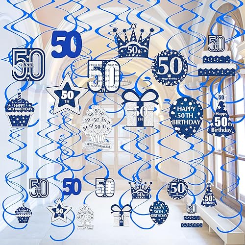 36 piezas de decoraciones de cumpleaños número 50 para colgar en espirales para hombres, decoración de espirales colgantes para fiestas de