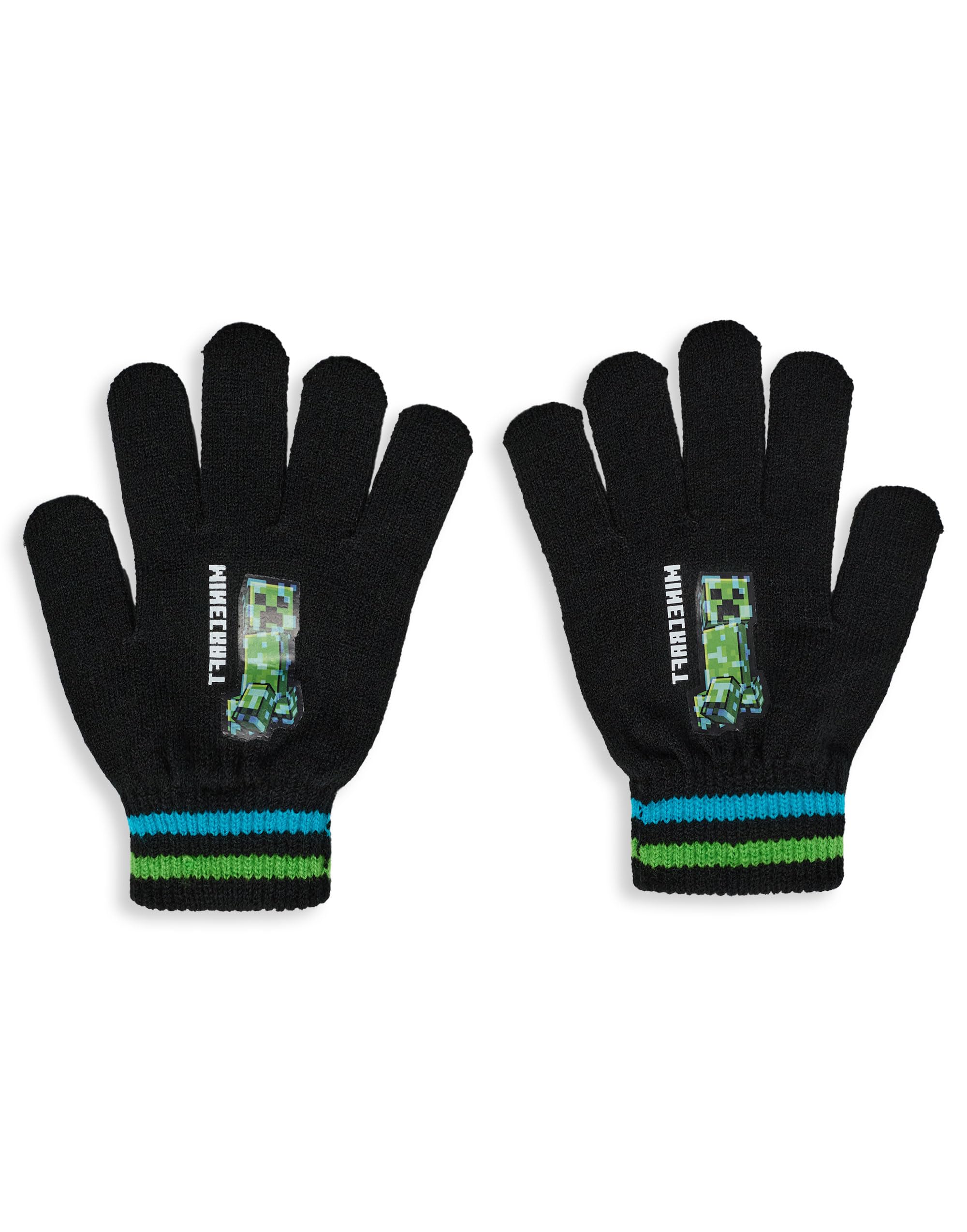 Minecraft Ensemble bonnet et gants pour garçons | Gamer Kids TNT Creeper Graphic Ensemble d'hiver tricoté | Chapeau et gants de personnage de jeu taille unique avec logo