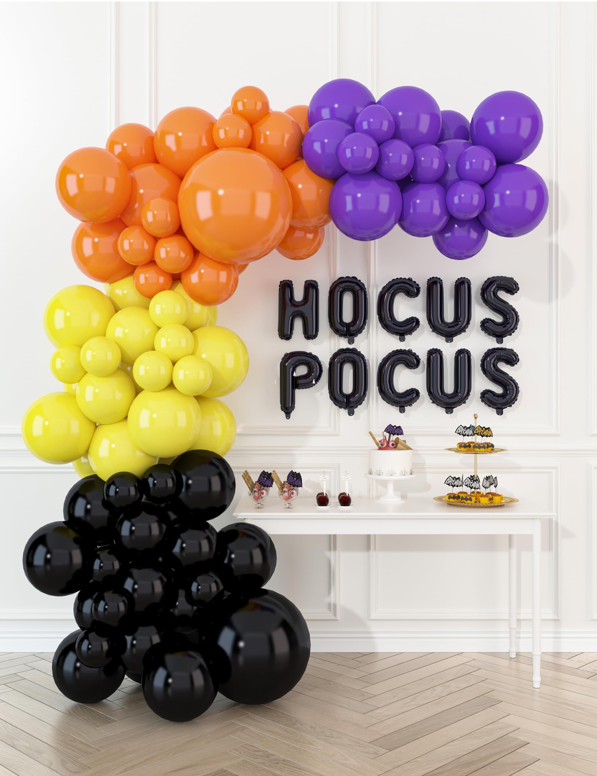 HOUSE OF PARTY Halloween Balloon Arch Kit – 86 Pcs Hocus Pocus Decorations, Yellow, Purple, Orange and Black Halloween Balloons Decorations Halloween Party Decorations Happy Halloween Party Supplies