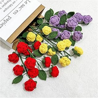 Ramo decorativo 3 uds decoración del hogar rosas tejidas rojo púrpura amarillo rosas artificiales ramo for fiesta de boda accesorios DIY adorno interior Decoración hogareña ( Color : Mixed 3PCS )