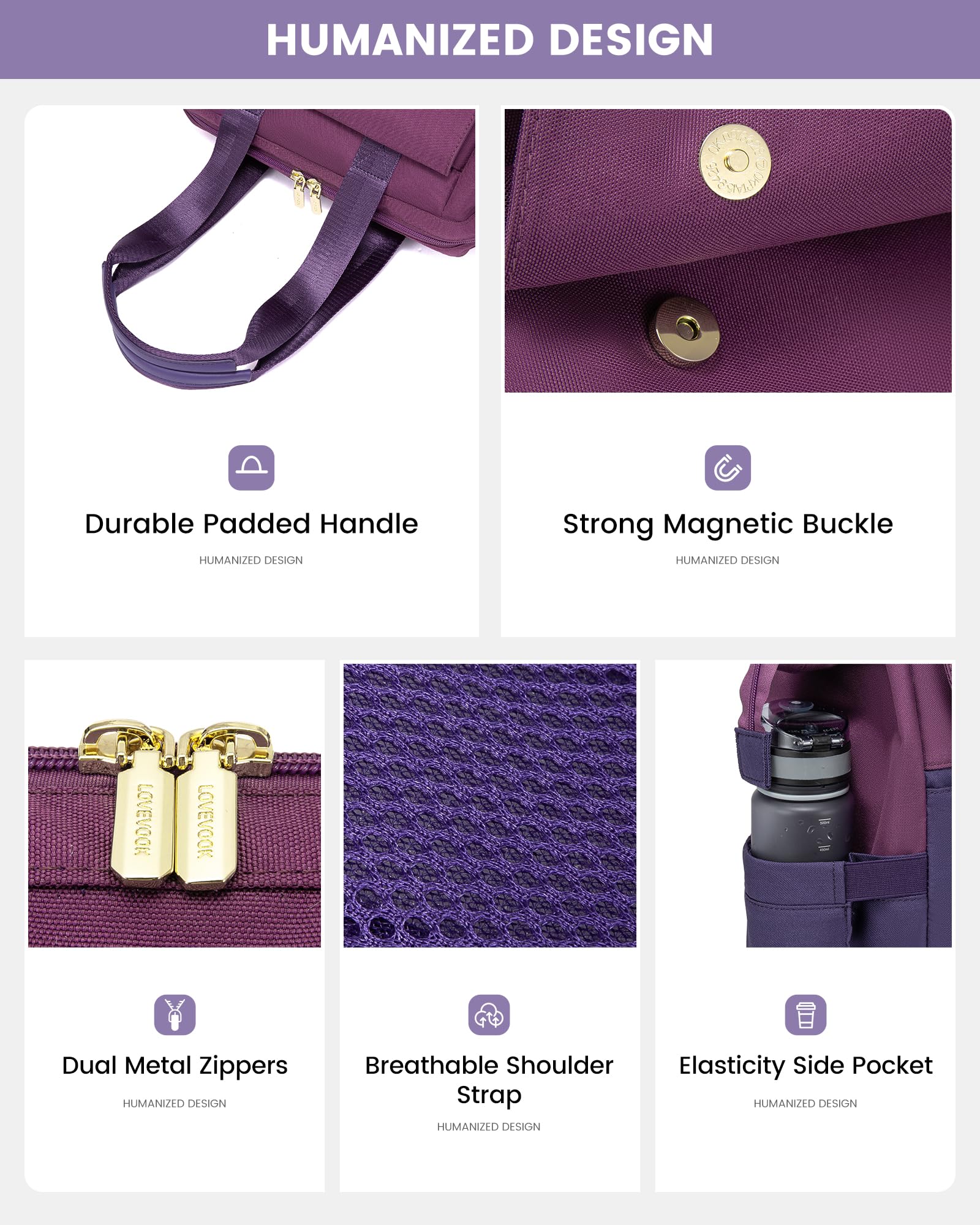 LOVEVOOK Zaino Da Donna Viola, Zaino Da Lavoro Zaino Da Città Moderno, Zaino Scuola Zaino Donna Elegante Zaino Da Giorno Borsa 2 In 1, Borsa Da Lavoro Da 15,6 Pollici Per Università, Viola E Blu