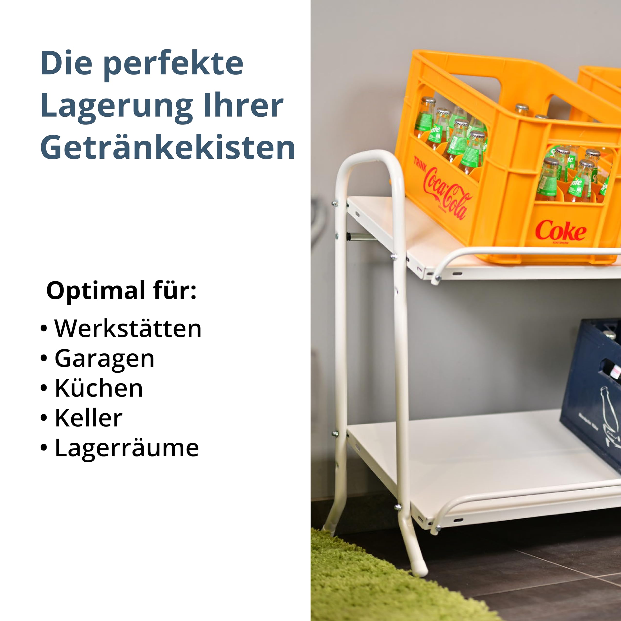 SCHULTE Regalwelt Getränkekistenregal für bis zu 6 Kisten, 74,5x95x40 cm (HxBxT), Traglast pro Ebene ca. 60 Kg, weiß, Getränkeregal, Bierkistenregal, Flaschenkastenständer, Wasserkistenregal