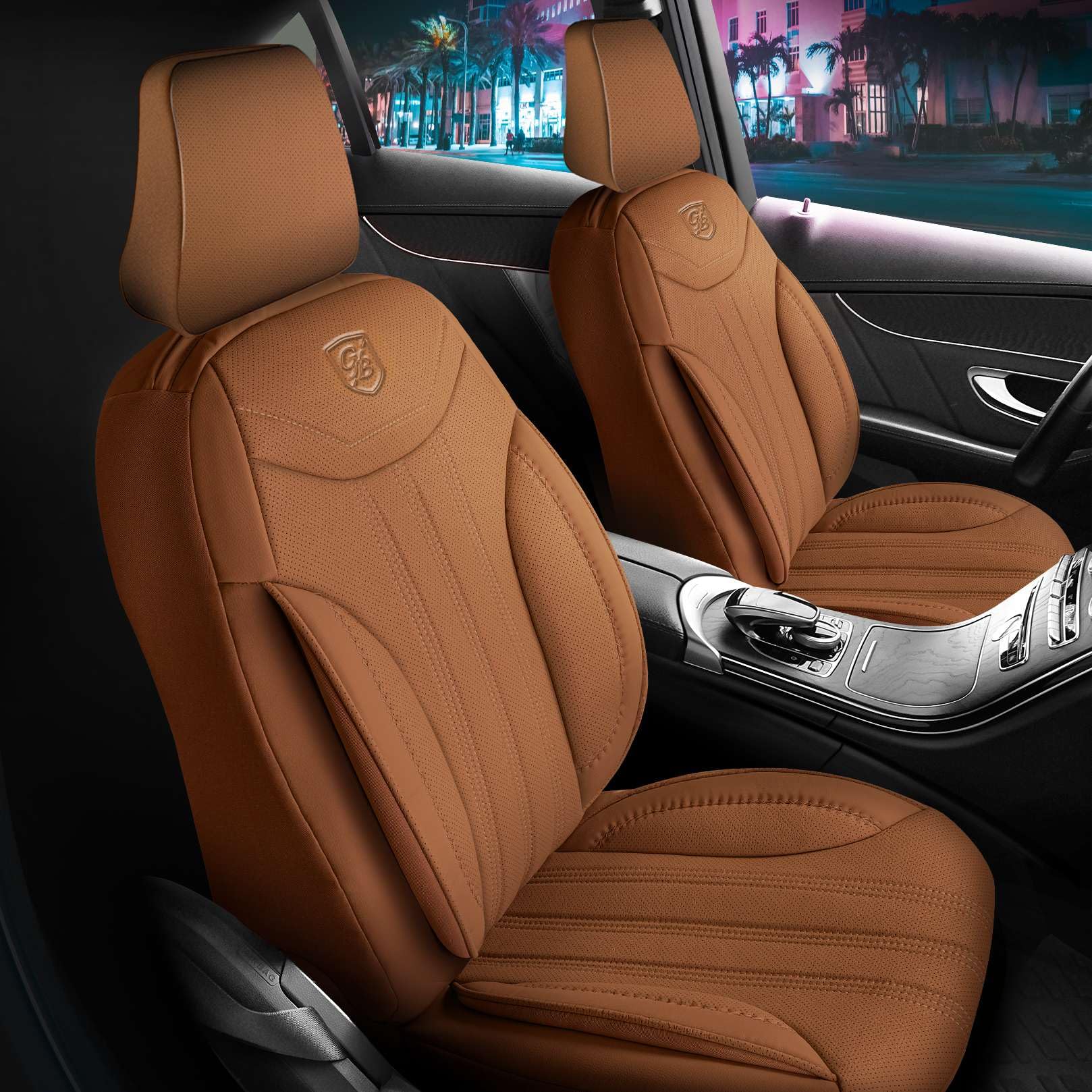 Fundas de asiento universales para coche y SUV – Funda de asiento delantera premium de cuero, terracota, compatible con bolsa de aire, funda protectora para coche, juego completo incl