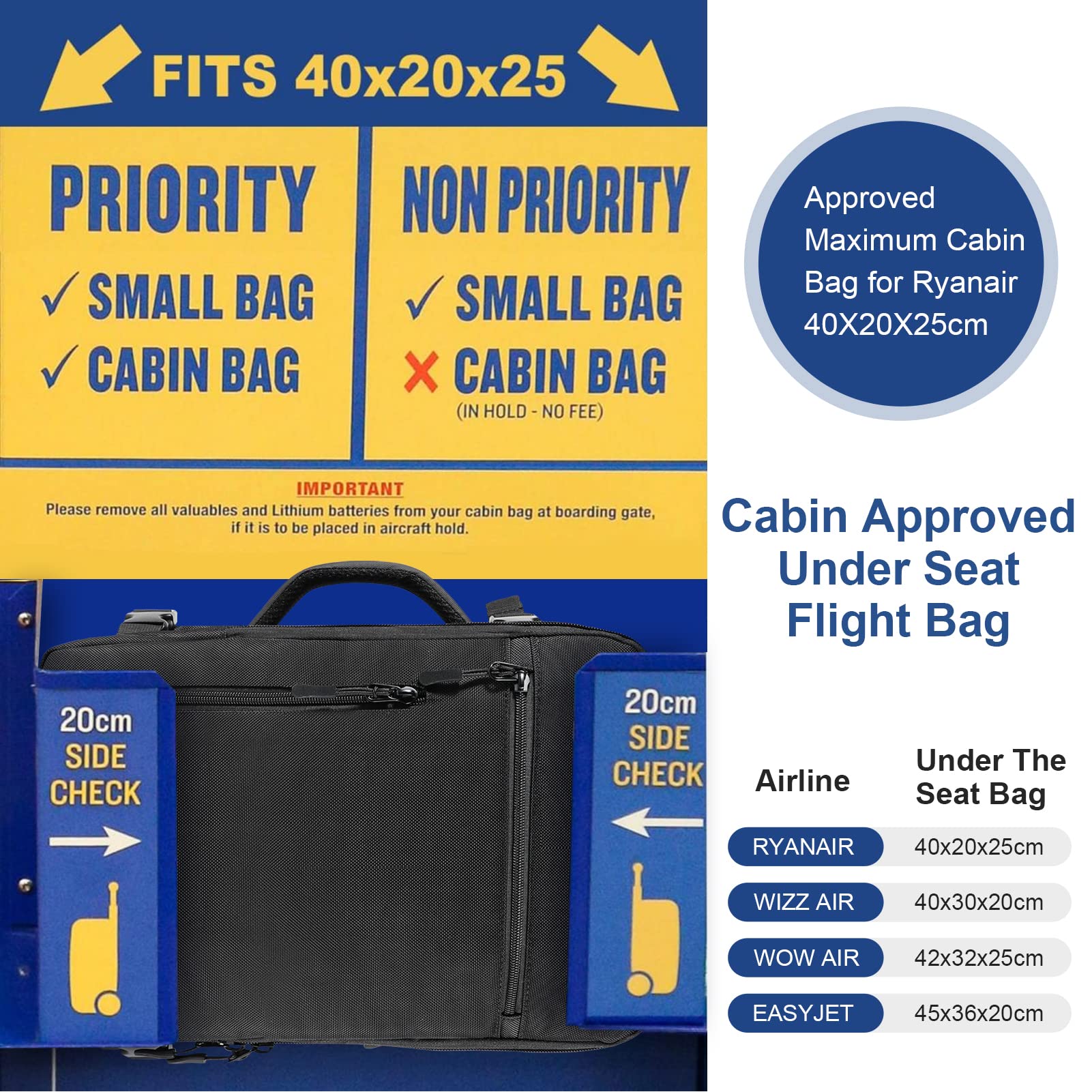 Bagaglio a Mano 40x20x25 Ryanair Borsa Ryanair Porta Pc 13''/14'' Uomo Donna Zaino Viaggio 20L