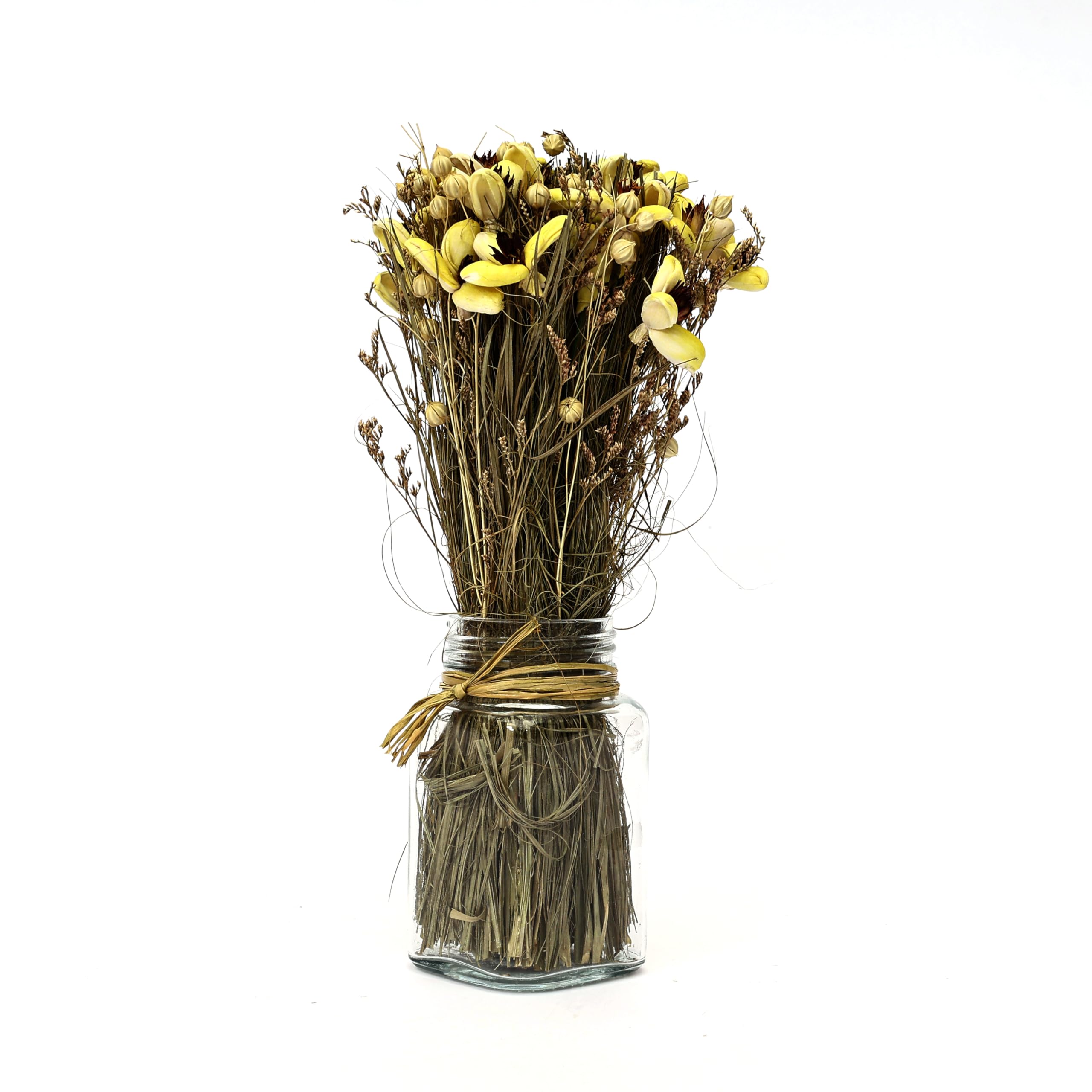 Dried Flower Arrangement with Pink Tulips and Yellow Buds in Glass Jar, 23 cm x 6.4 cm (Yellow)-image-21