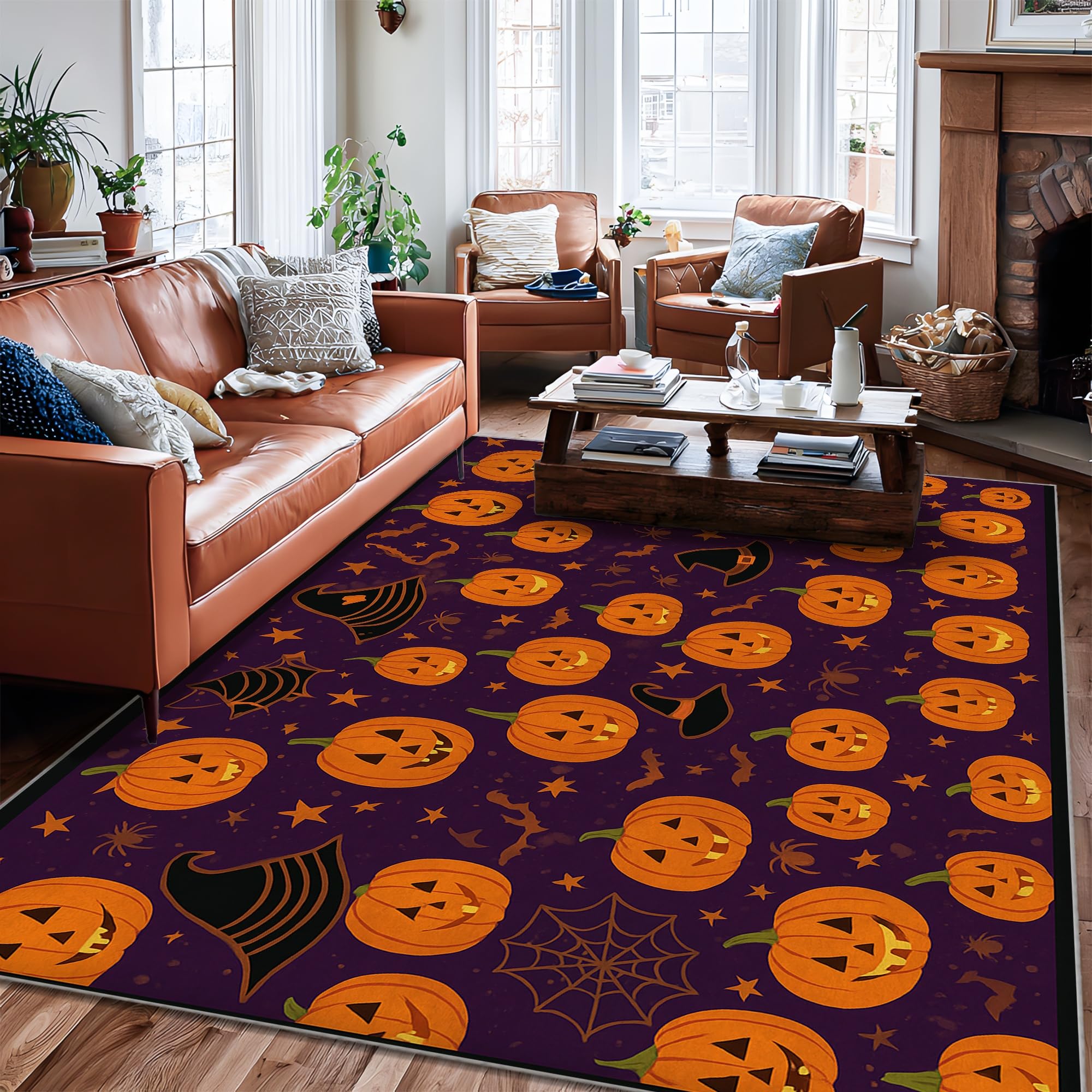 Tapis Halloween citrouille sorcière araignée 180x270cm pour salon