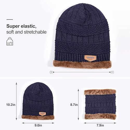 Miniatura 2 de Conjunto de bufanda y gorro de invierno, gorro cálido con forro polar, gorro de punto grueso para hombres y mujeres