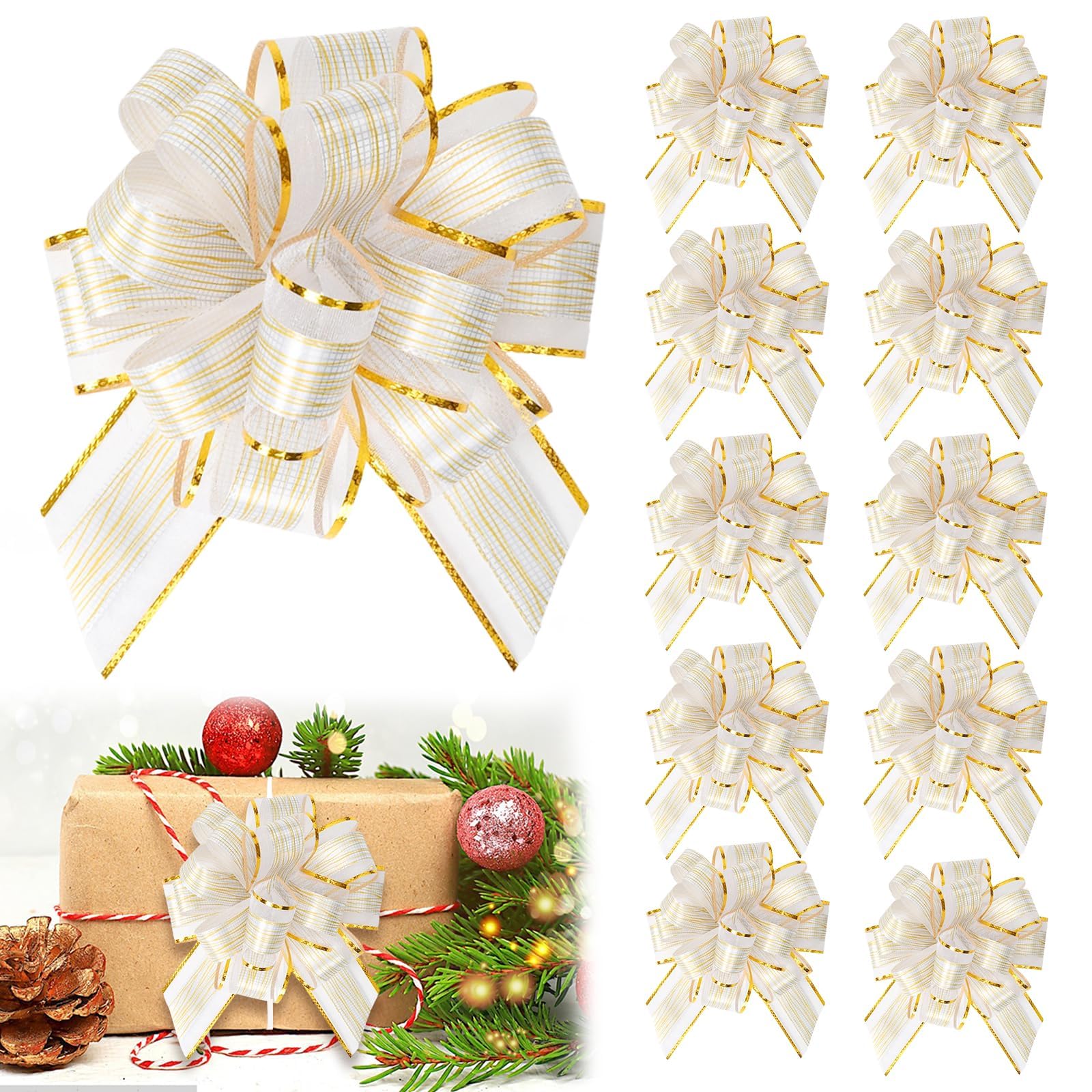 Lazos grandes de regalo de Navidad inheming acabado satinado oro para cajas de lujo