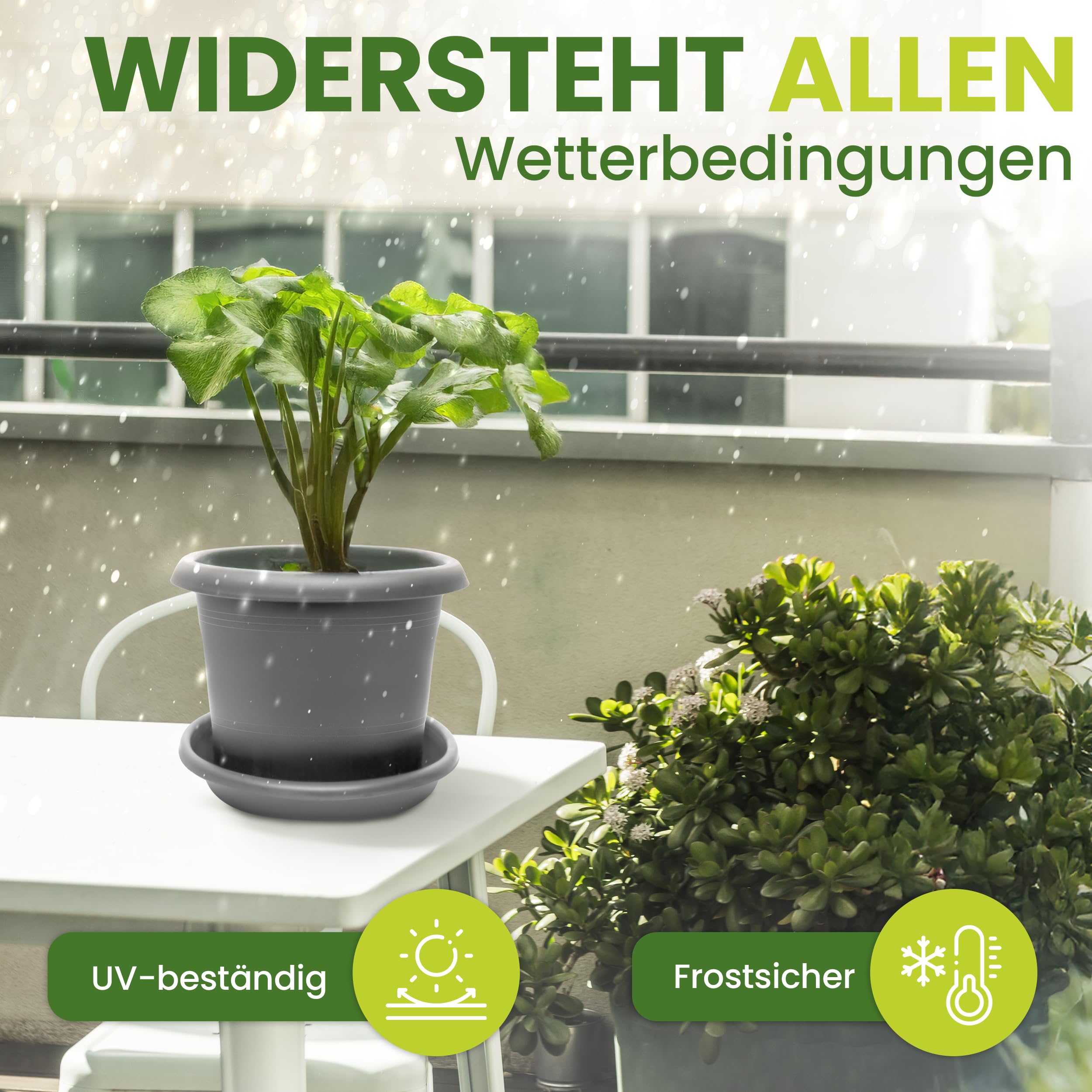 HAC24 Plant pot 33 x 33 cm kunststof incl. onderzetter vierkant antraciet plantenonderzetter bloempot bloembak plantencontainer (1