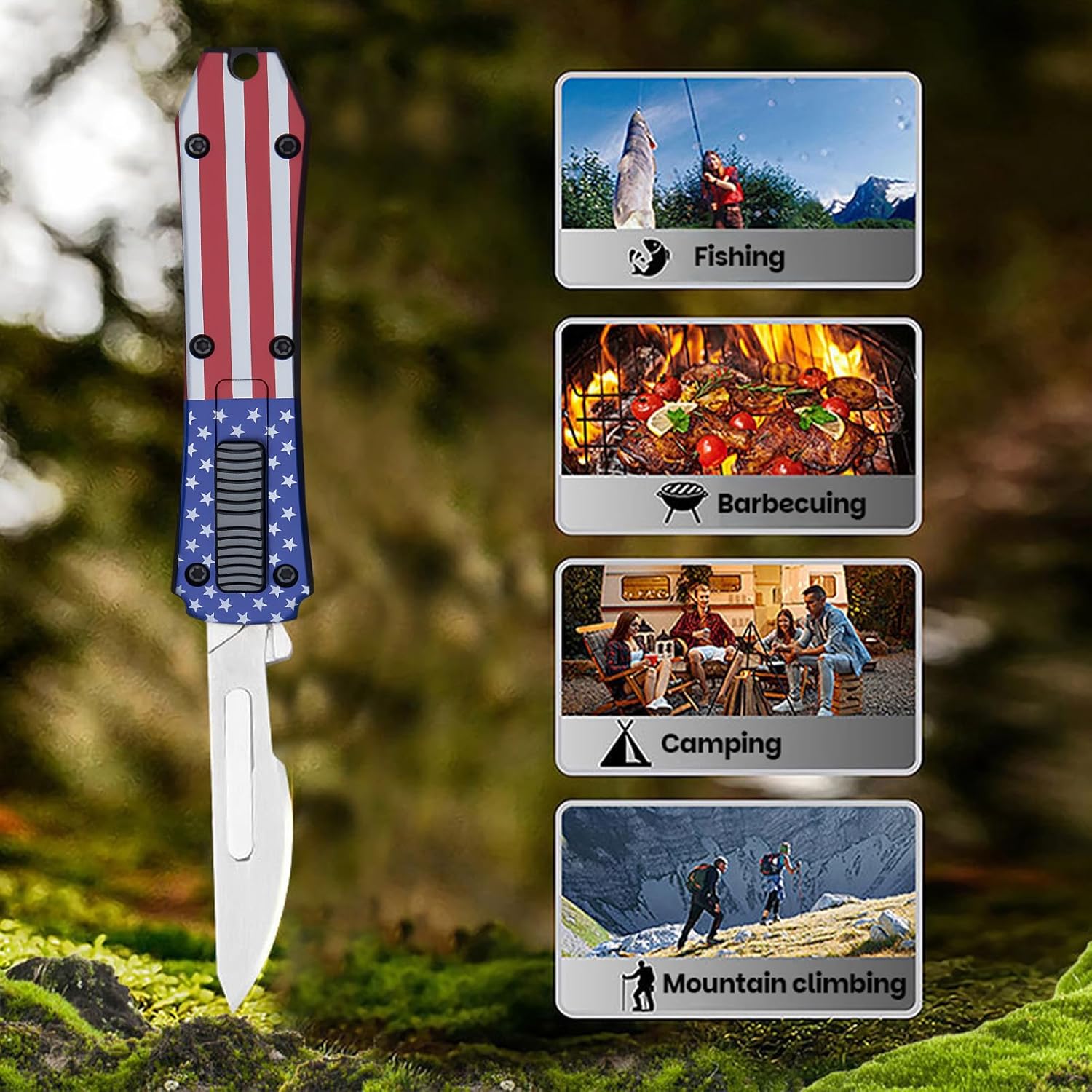 Automatic Utility Knife,All Metal Construction Carbon Stainless Steel Blade,Box Cutter Quick Change Retractable,EDC Push Button with Clip,10PCS #23 Blades Replacement,Stars&Stripes
