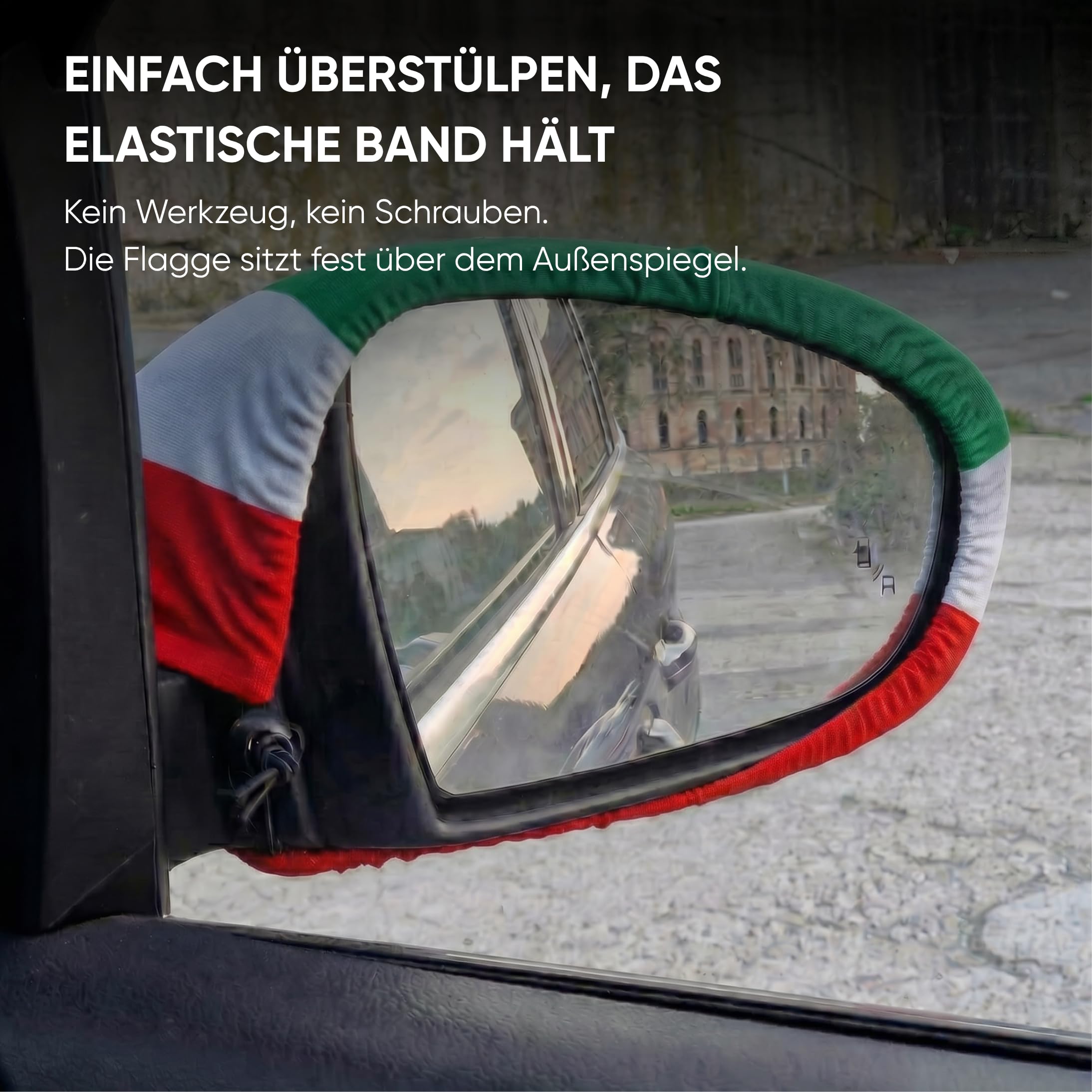 Auto Fahnen Iran Komplett Set - Motorhaubenfahne, 2 Autofahnen Fenster & 2 Außenspiegelfahnen, Fußball Fanartikel FZG für EM & WM, Iranische Flagge Fahrzeug Deko