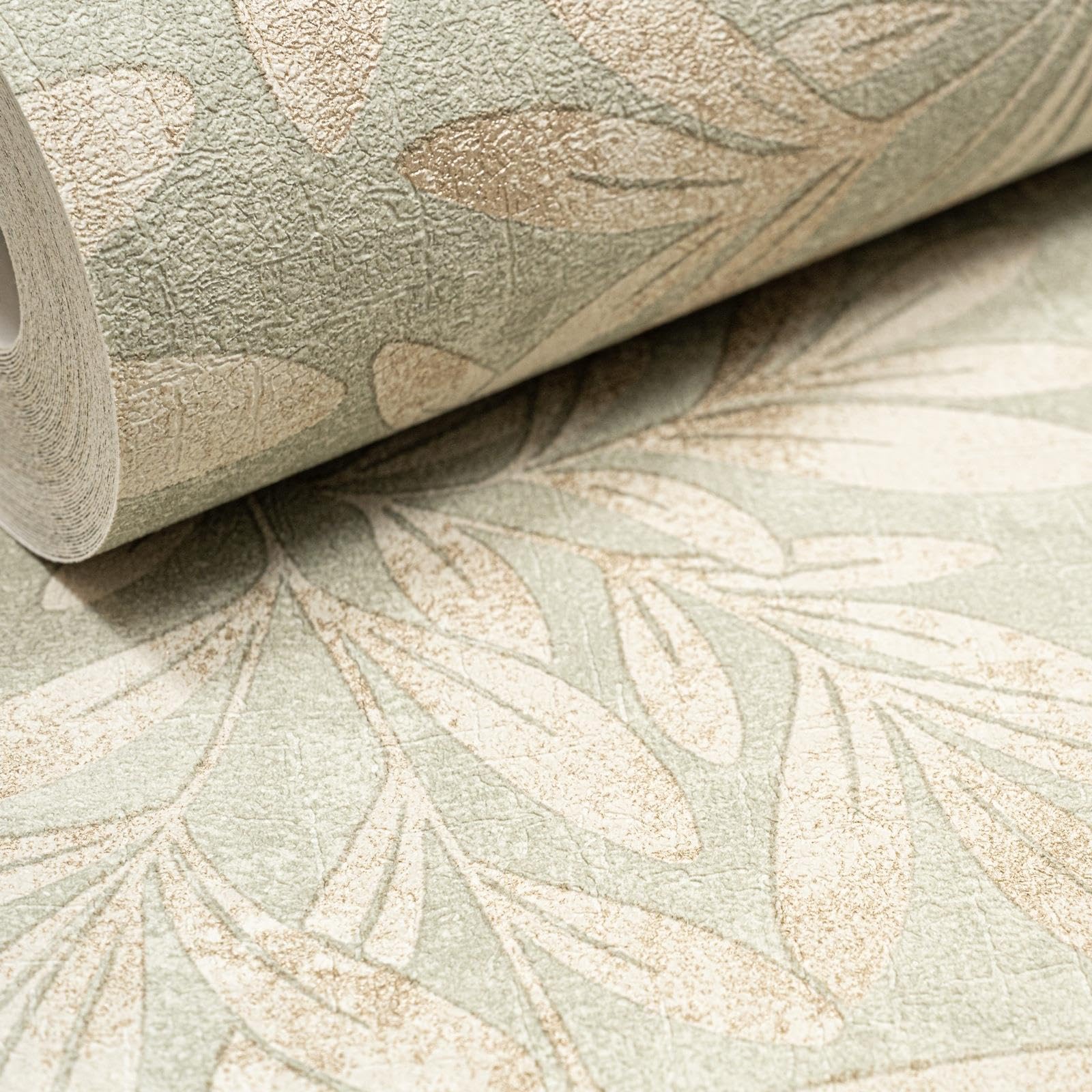 Sage Willow Trail Wallpaper Gold Metallic Leaf Shimmer Textured Feature Wall