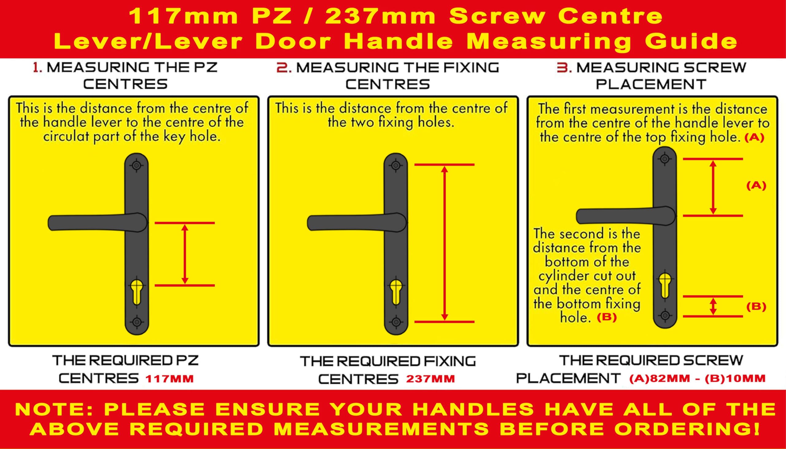TSS Silver UPVC Door Handle Pair Set, 117mm PZ (Centres), Sprung, Lever Lever, 237mm Screw To Screw (screw centres) - Image 3