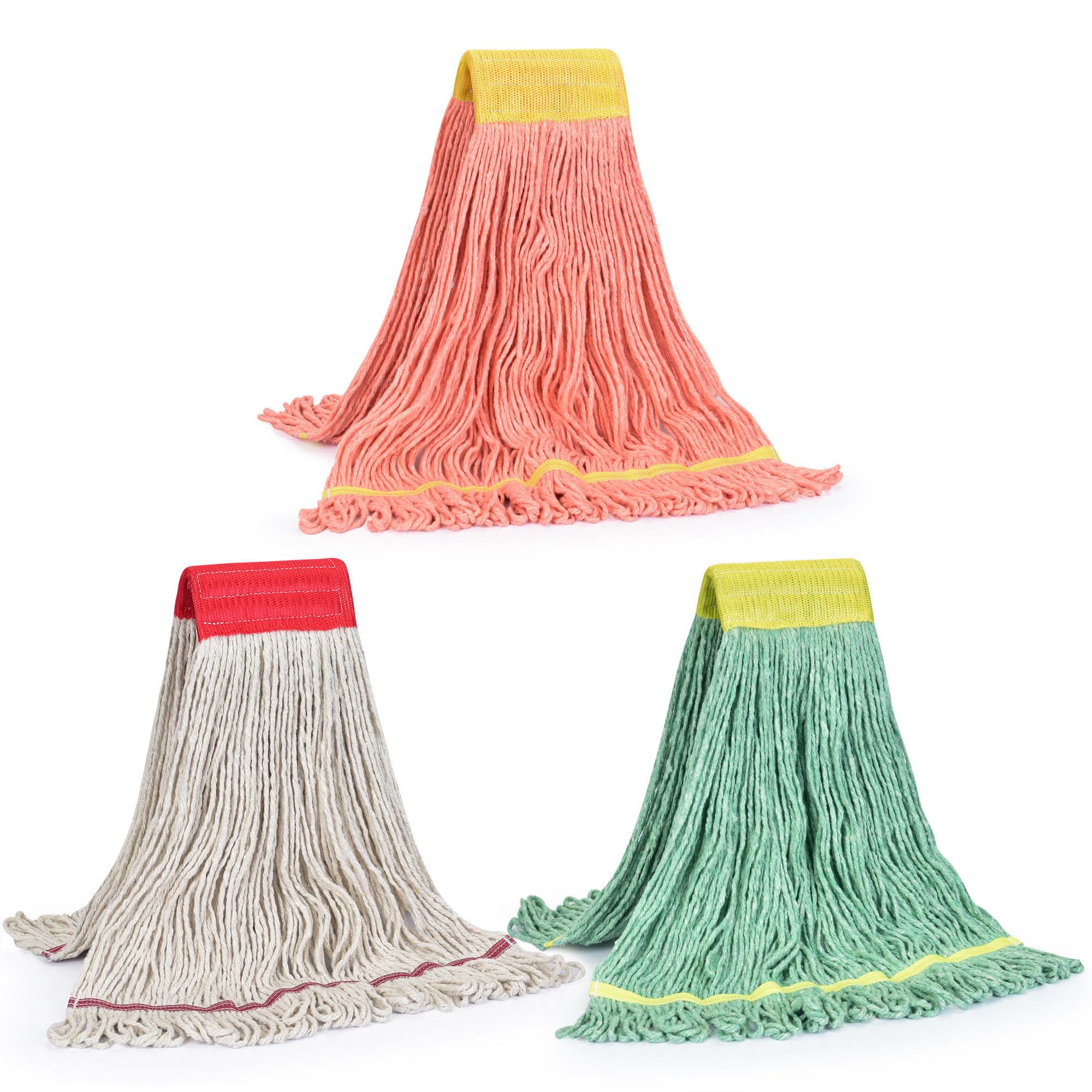 Matthew Cleaning 3Pcs 5'' Headband White&Orange&Green Medium Commercial String Mop Heads, Loop-End Mop Head Replacement, Heavy Duty Industrial