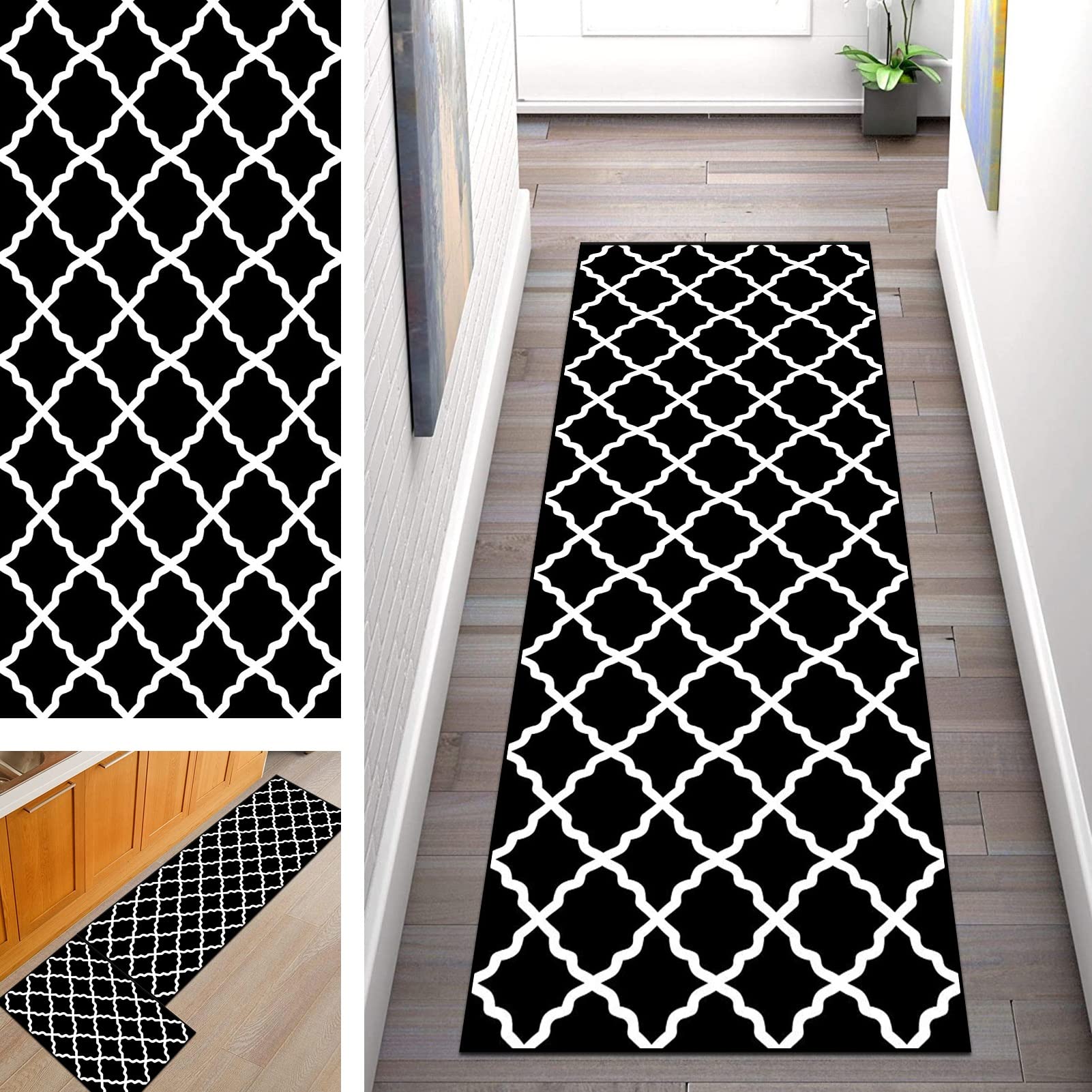 Sglgstore A Runner Rug For Hallway Kitchen Non Slip Black Moroccan Corridor Rugs For Living Room, Washable Carpet Runners Bedroom Floor Mat Width 50/60/ 70/80/ 90/ 100Cm