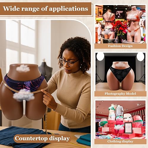 Miniatura 6 de Briwooody maniquí brasileño curvo de cadera BBL de cuerpo medio afroamericano femenino para exhibición de ropa interior de panty (marrón oscuro)