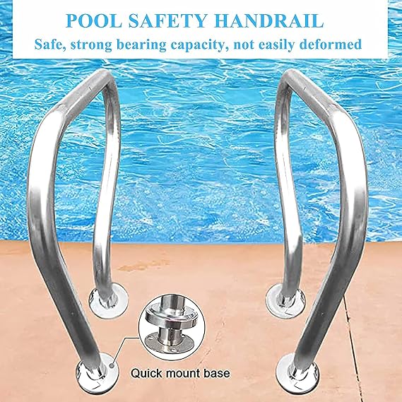 Pool Hand Rail 304 Stainless Steel Swimming Ladder Step Handrail Easy to Install Grab w/Swimming Armrest Cover