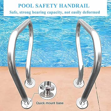 Pool Hand Rail 304 Stainless Steel Swimming Ladder Step Handrail Easy to Install Grab w/Swimming Armrest Cover