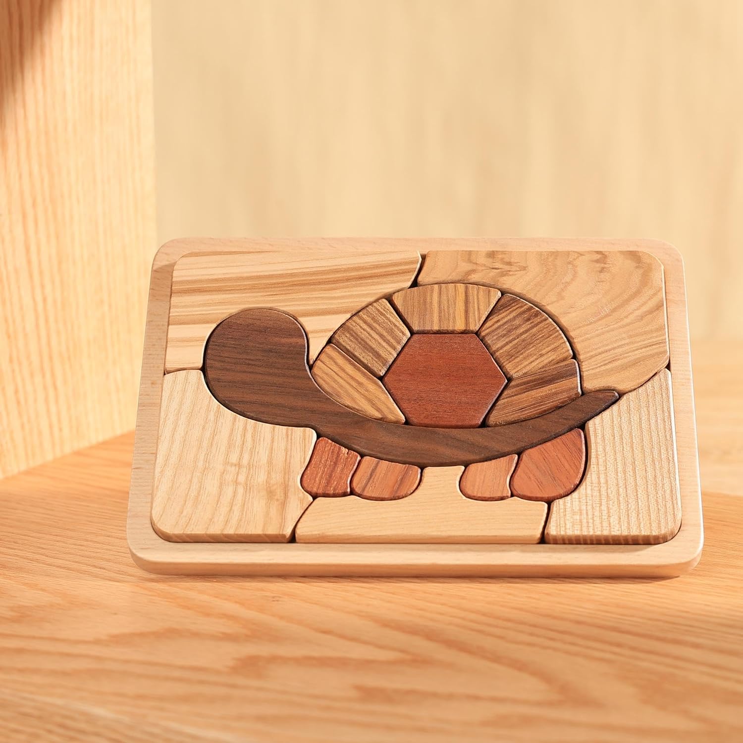 Wooden Puzzle Toy for Toddlers Ages 1-3, Montessori Educational Turtle Puzzles for Baby 2 Year Old, Preschool Animal Learning Toys for Kids Boys Girls, Solid Wood Jigsaw with Picture Frame Design