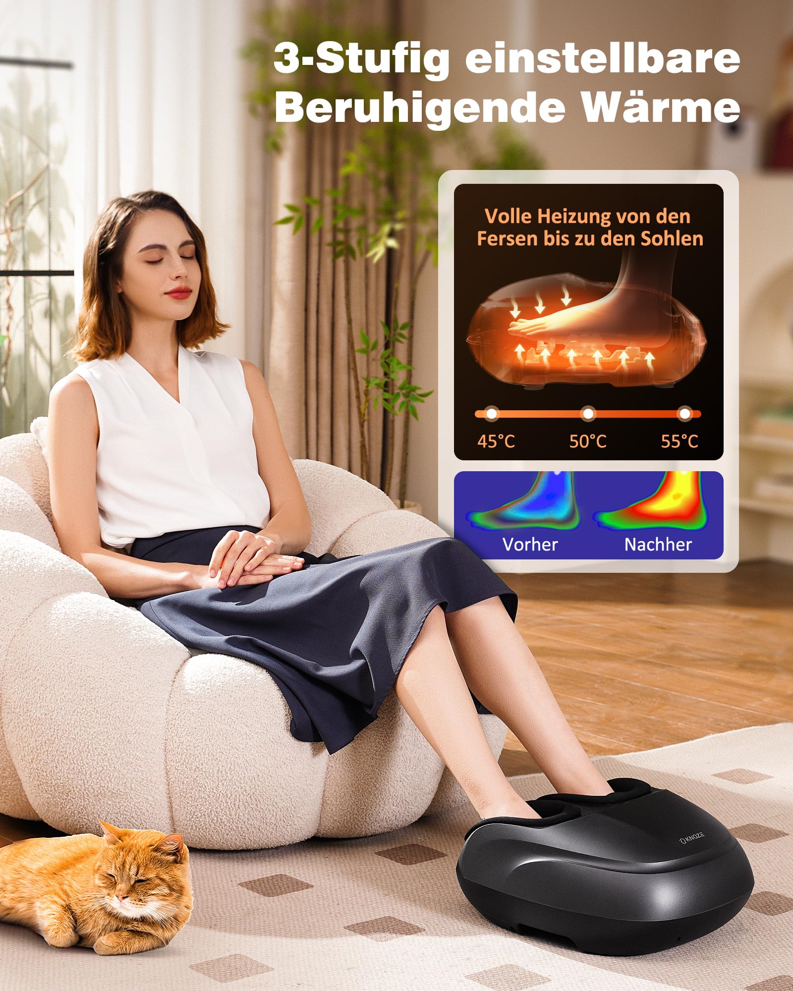 KNQZE Fußmassagegerät, Fussmassagegerät Elektrisch mit Wärmefunktion, Tiefenknet Shiatsu fußmassage für Plantarfasziitis & Neuropathie, Geschenke für Mama Frauen, Männer, Bis Schuhgröße 47