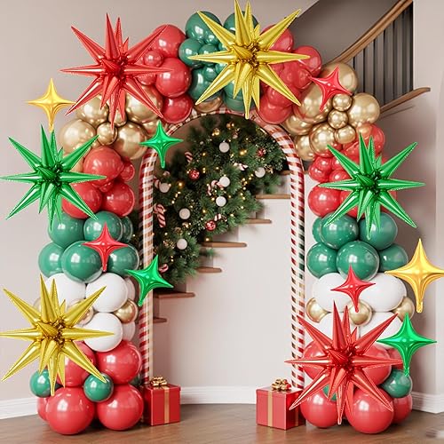 Miniatura 4 de 18 globos de estrella rojos, verdes y dorados, globos de aluminio de estrellas de Navidad con 6 globos de estrella en explosión de 22 pulgadas, 12