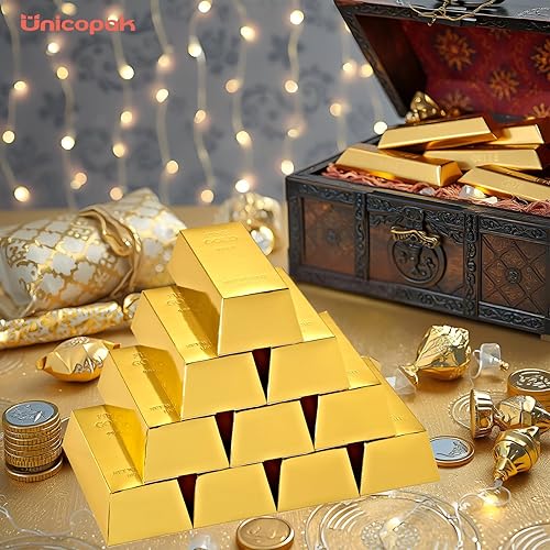 Miniatura 6 de UnicoPak Paquete de 30 cajas de regalo de fiesta de barra dorada, cajas de regalo doradas de papel de aluminio simulado, cajas de dulces decoradas,