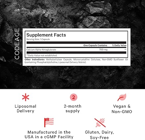 Miniatura 2 de Codeage Suplemento AKG de calcio liposomal, ácido alfa cetoglutarato puro, suministro de 2 meses, entrega liposomal para biodisponibilidad, hueso,