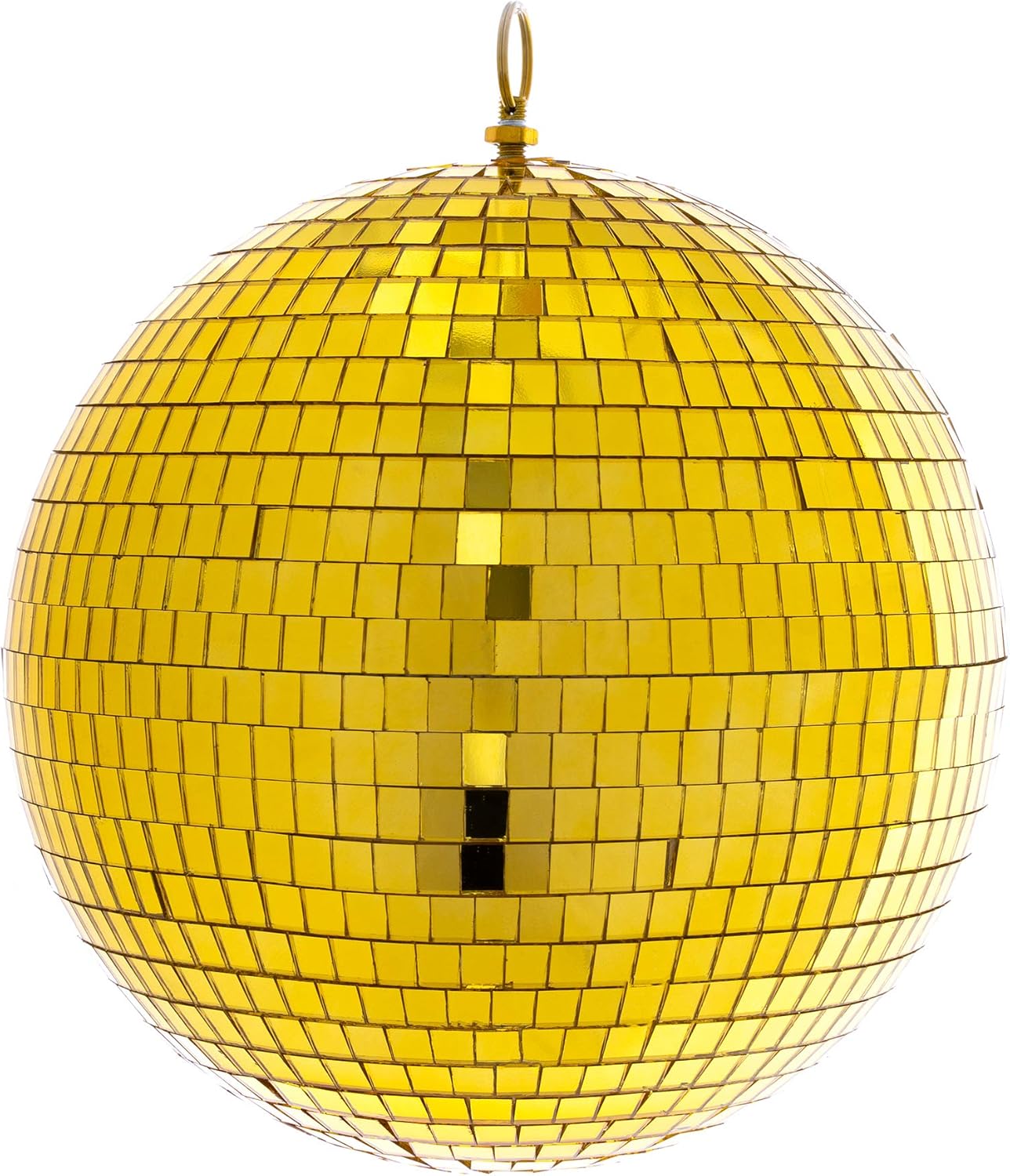 Simply Elegant Mirror Glass Disco Ball with Hanging O-Ring – Decorative Bright Reflective Disco Ball for Parties, DJ Dances, Clubs, Stage Lighting - 16" Diameter – Gold