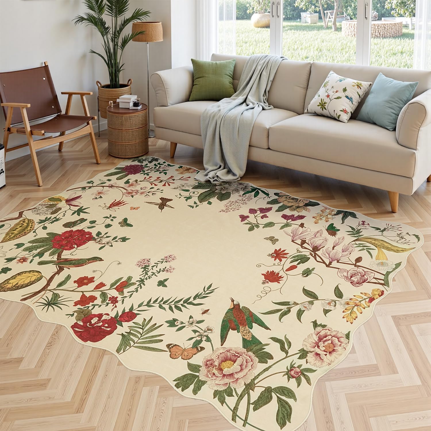 Grand tapis salon lavable pour réchauffer une chambre avec motif oriental