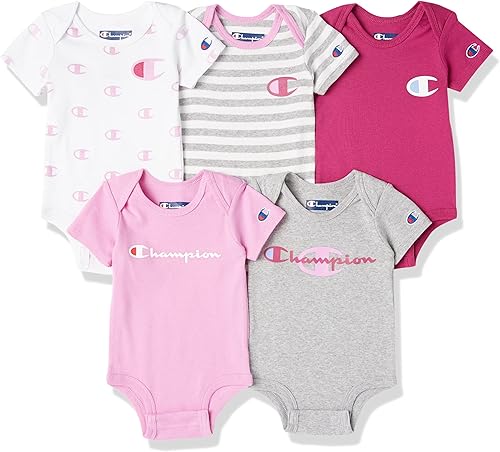 Champion Paquete de 3 unidades de 5 unidades de manga corta o larga para bebé niño y niña en varios colores 0-6 meses de EE UU Múltiples Colores 0-6M