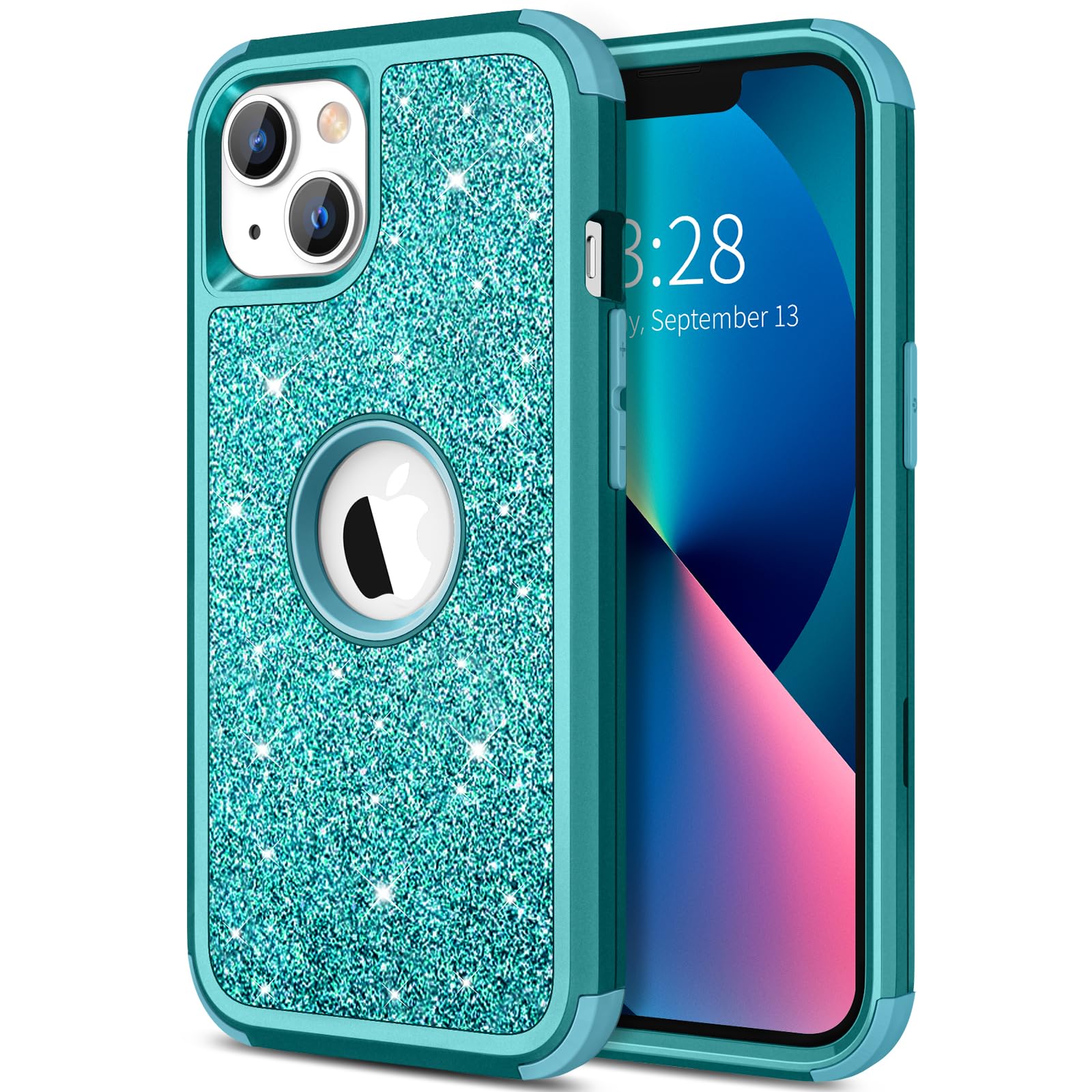 Hython Case for iPhone 13 Case Glitter, Cute Sparkly Shiny Bling Sparkle Cover, Heavy Duty 3 in 1 Hybrid Hard PC Soft TPU Bumper Full Body Shockproof