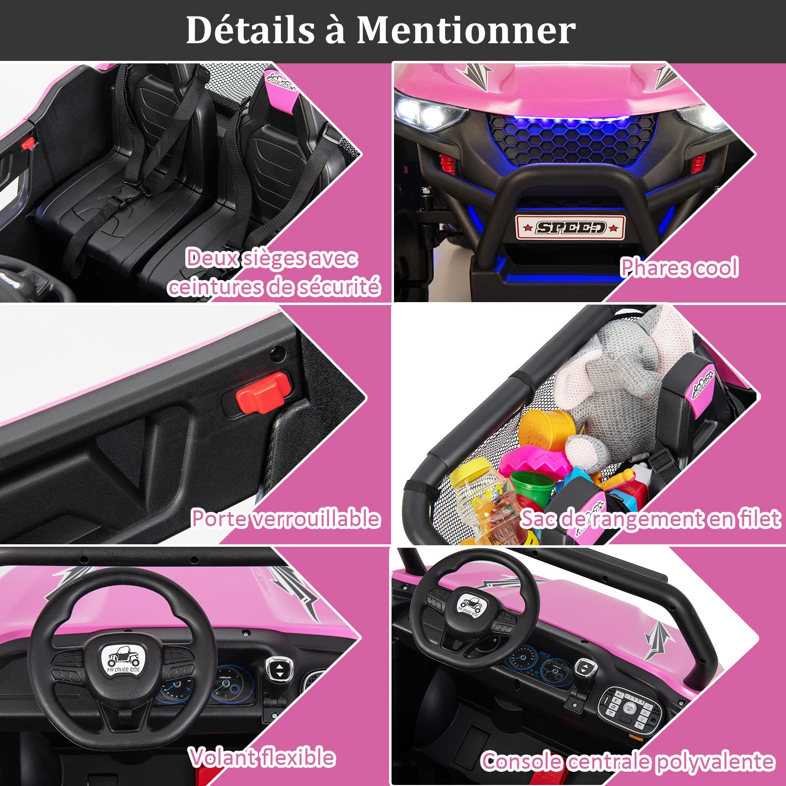 COSTWAY Voiture Electrique Enfant 12 V avec 2 Places et Télécommande 2,4G, Quad Électrique avec Démarrage Lent pour 3-8 Ans,Vitesses 2-4 KM/H,Ceinture de Sécurité Charge 59KG 118x74x71CM (Rose)