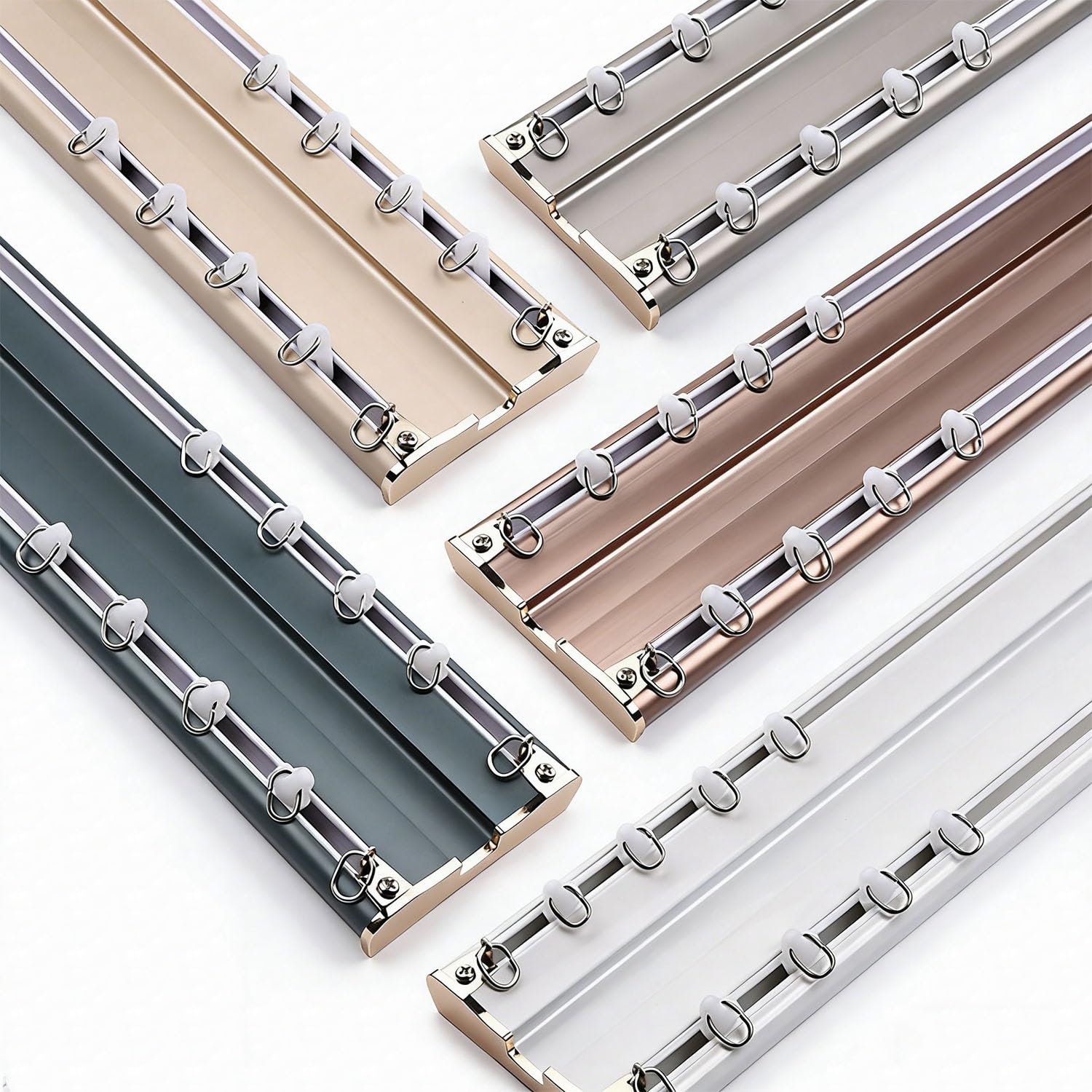 Ceiling Curtains Double Track Set, 3.3-19.7FT Curtain Tracks Heavy Duty, Aluminum Curtain Rail Rods with Soundproof Strips for Grommet/Pleated Drape, Room Divider Track(Gold,15.7ft)