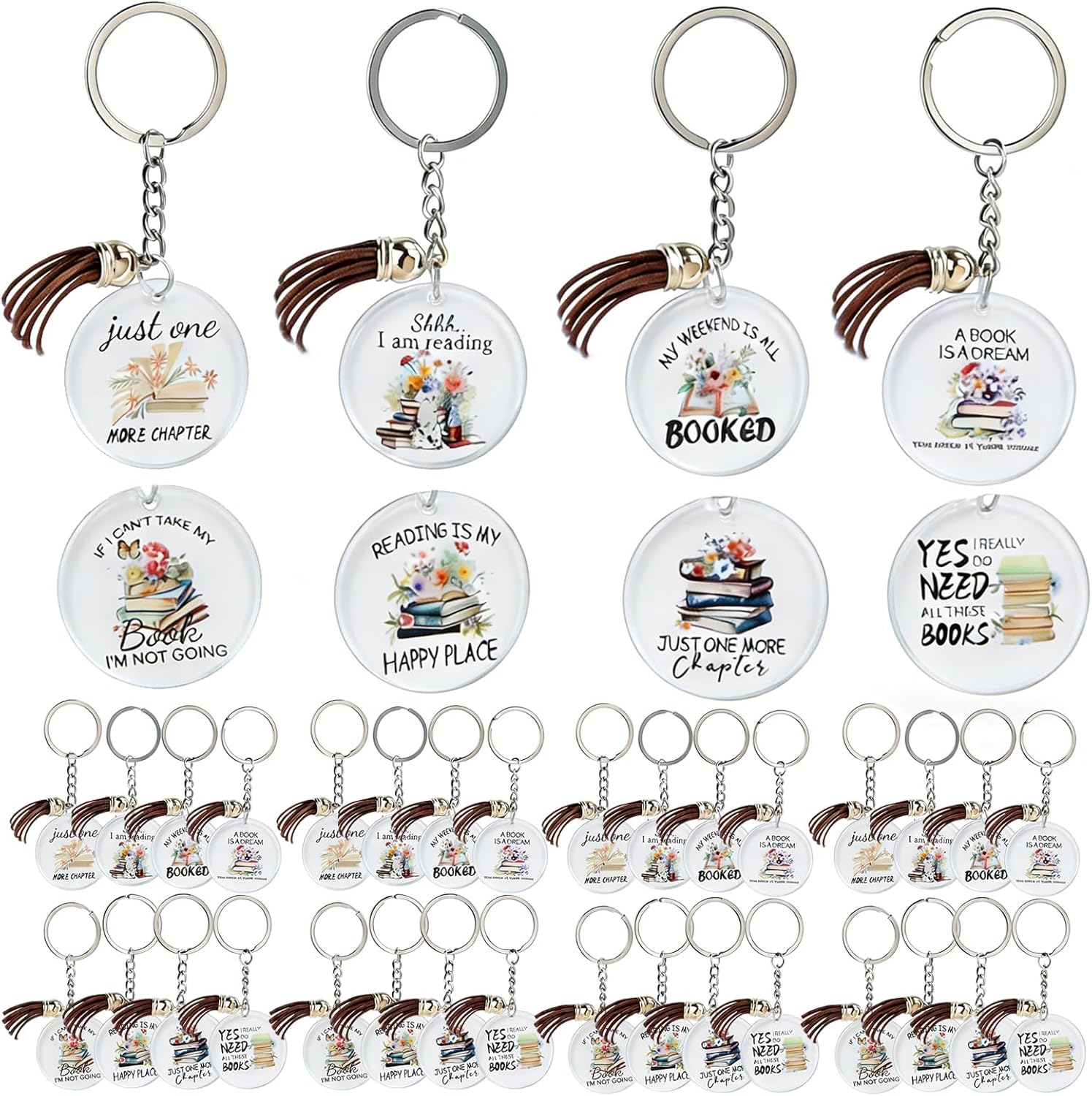 32PCS Book Club Gifts Book Lover Gifts Acrylic Keychains, Bookish Keychains Bulk with Tassel,Reading Accessories Party Favors Gift for Books Lover Women Bookworm Librarian